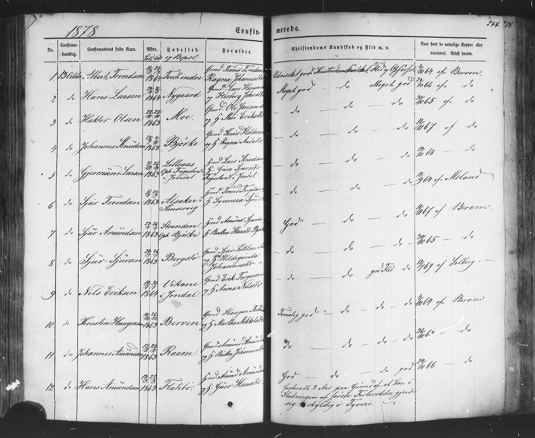 Kvam sokneprestembete, SAB/A-76201/H/Haa: Parish register (official) no. A 9, 1864-1879, p. 244