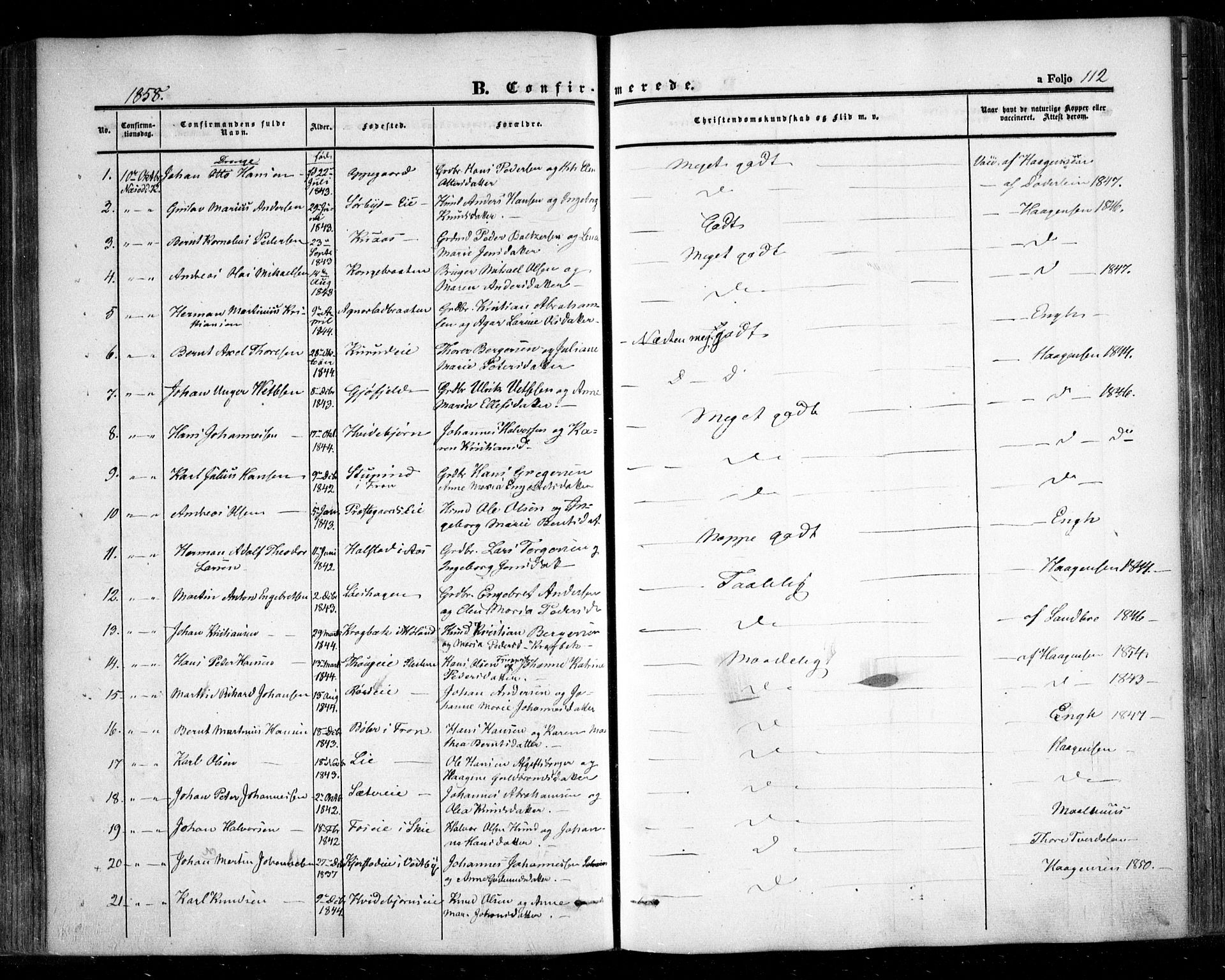 Nesodden prestekontor Kirkebøker, AV/SAO-A-10013/F/Fa/L0007: Parish register (official) no. I 7, 1848-1868, p. 112