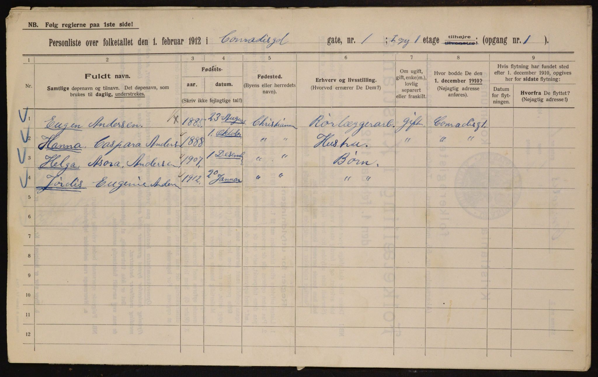 OBA, Municipal Census 1912 for Kristiania, 1912, p. 13170