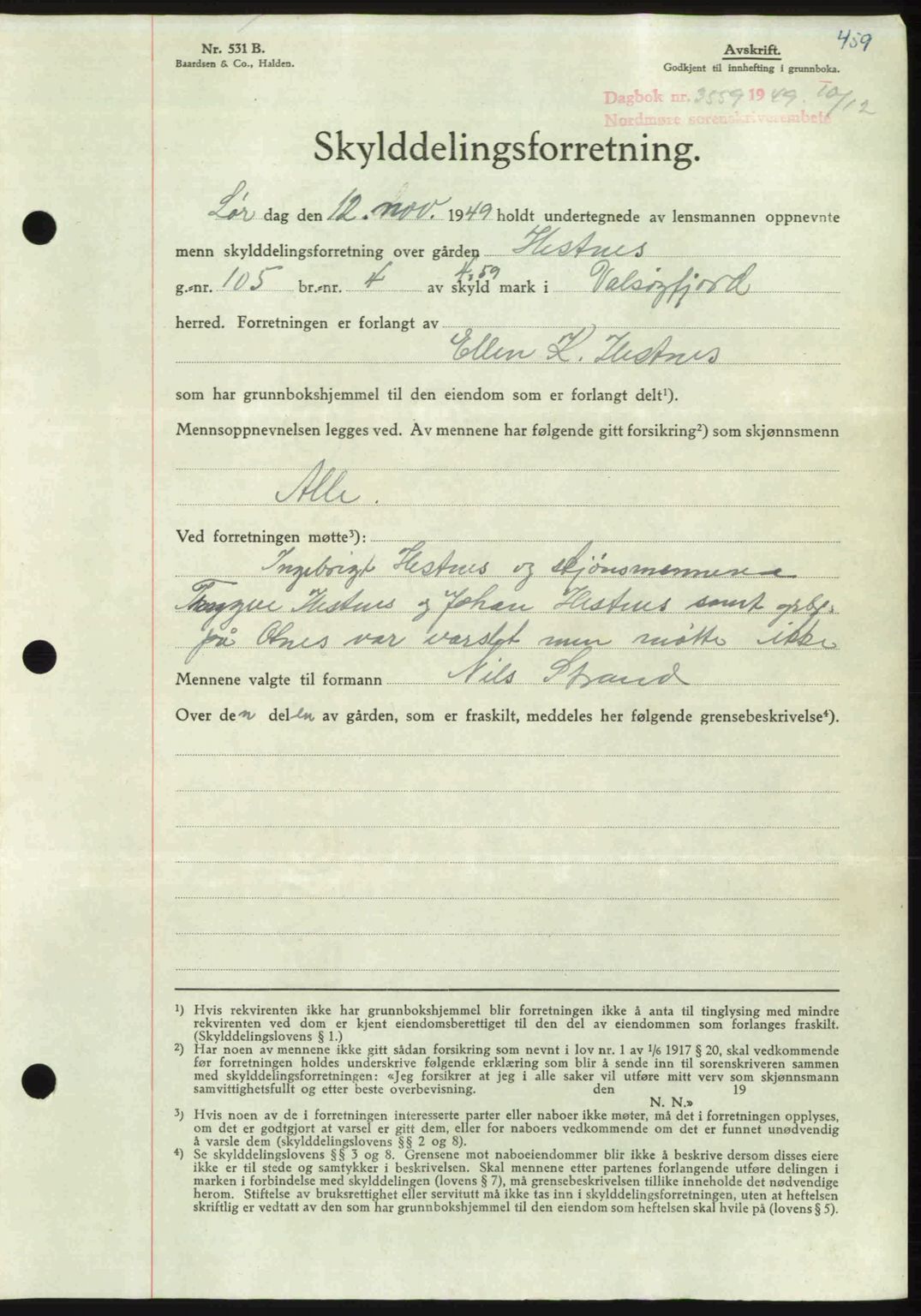 Nordmøre sorenskriveri, AV/SAT-A-4132/1/2/2Ca: Mortgage book no. A113, 1949-1950, Diary no: : 3559/1949