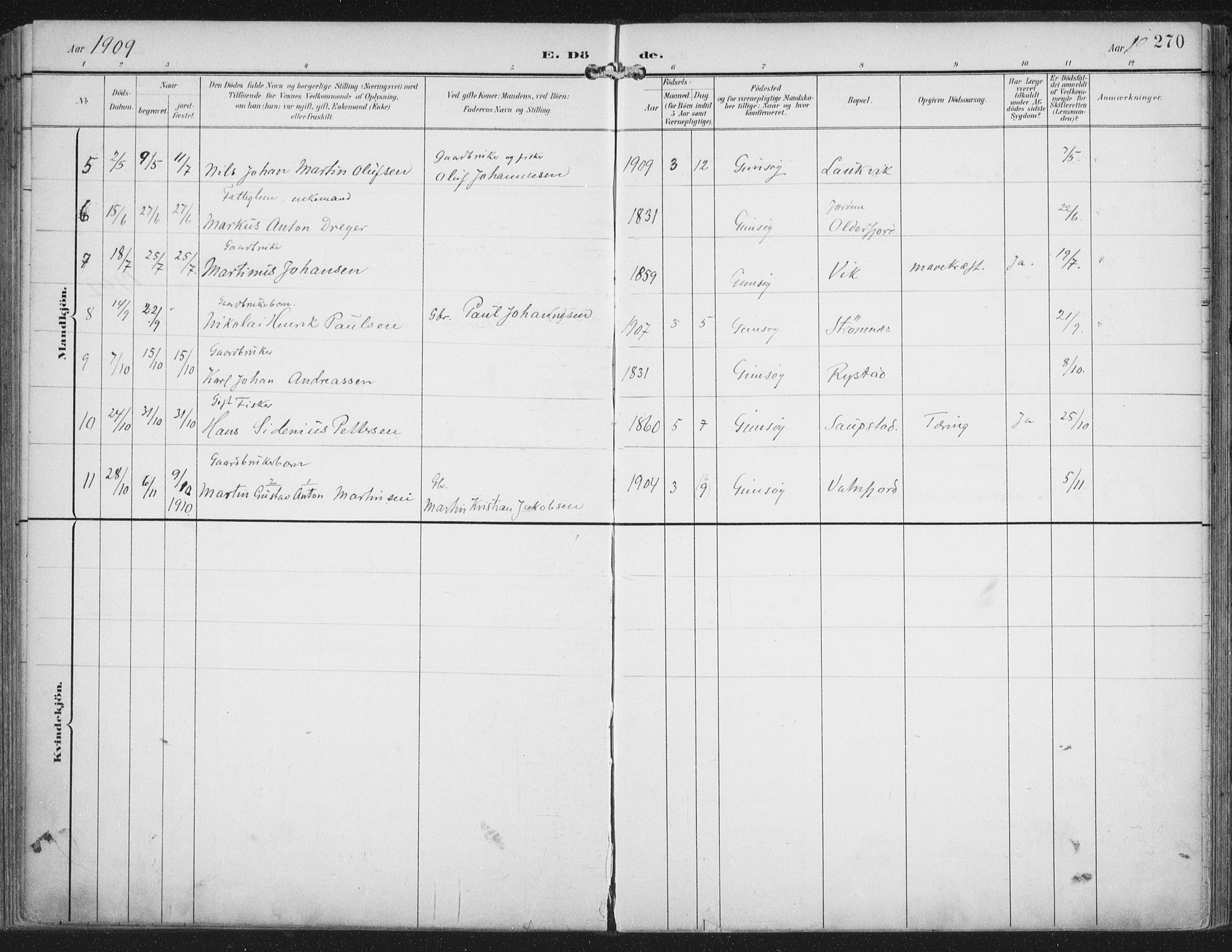 Ministerialprotokoller, klokkerbøker og fødselsregistre - Nordland, AV/SAT-A-1459/876/L1098: Parish register (official) no. 876A04, 1896-1915, p. 270