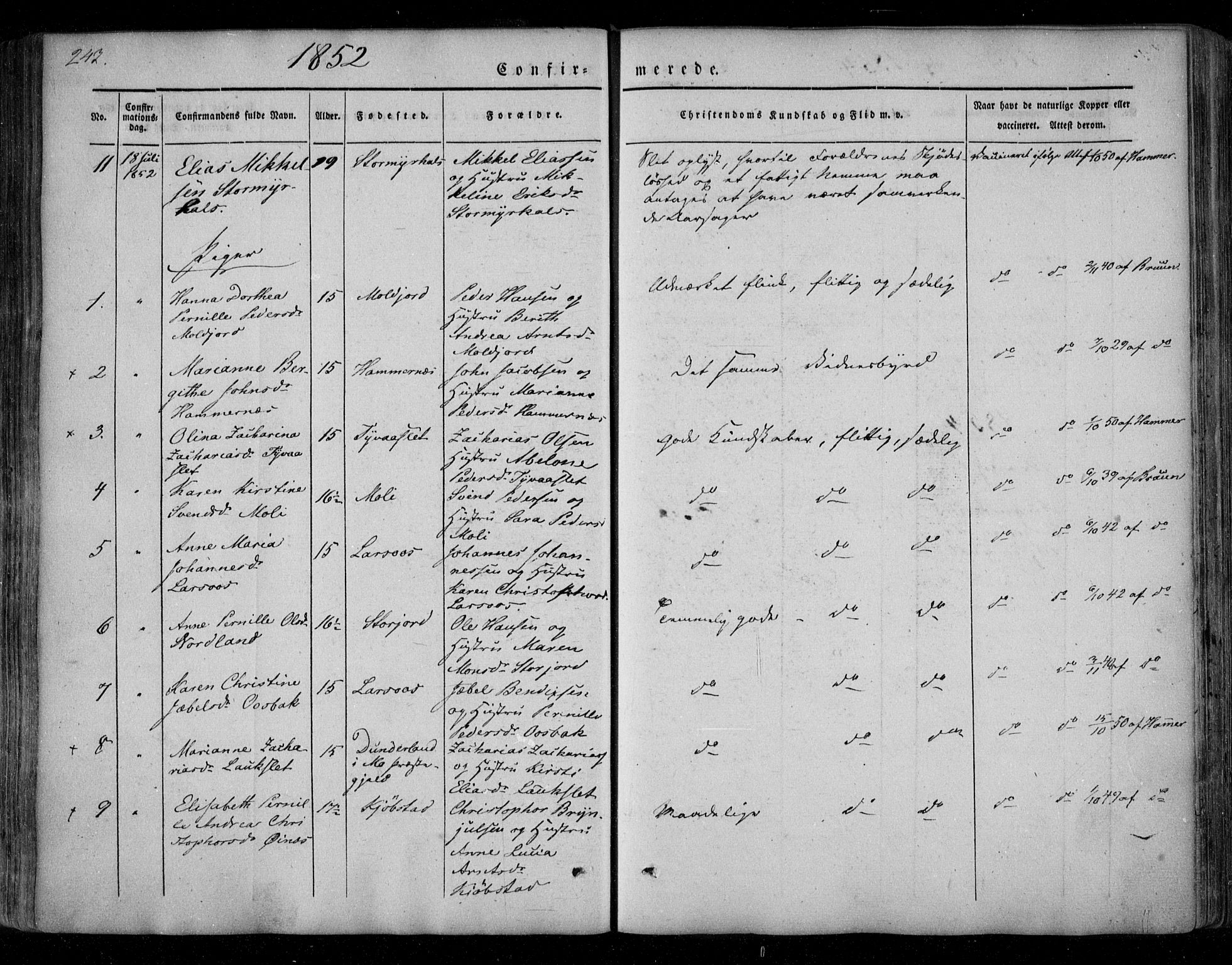 Ministerialprotokoller, klokkerbøker og fødselsregistre - Nordland, AV/SAT-A-1459/846/L0644: Parish register (official) no. 846A02, 1837-1872, p. 243