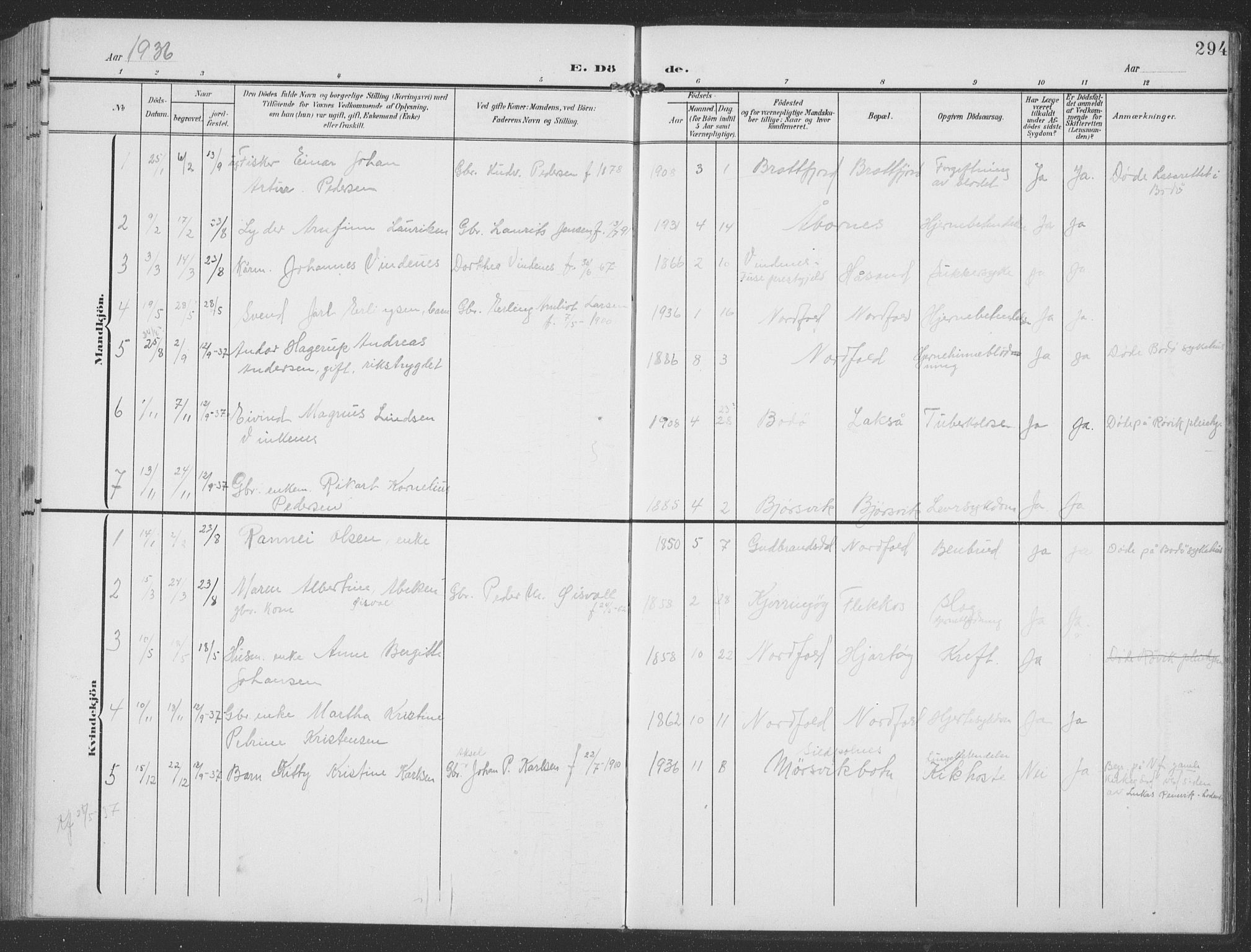 Ministerialprotokoller, klokkerbøker og fødselsregistre - Nordland, SAT/A-1459/858/L0835: Parish register (copy) no. 858C02, 1904-1940, p. 294
