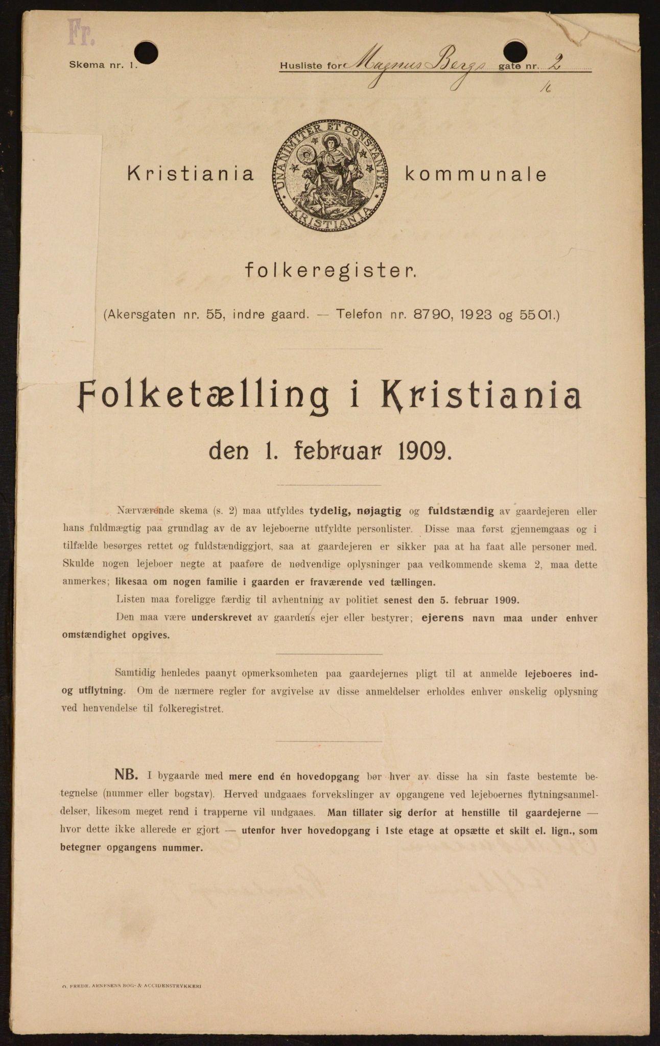 OBA, Municipal Census 1909 for Kristiania, 1909, p. 53699