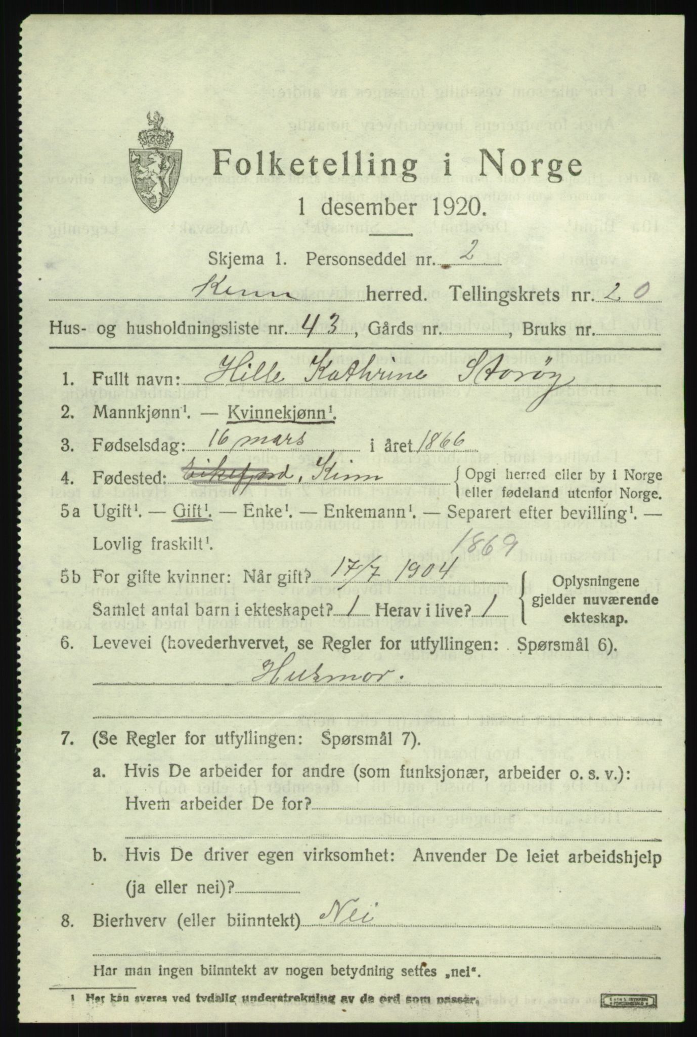 SAB, 1920 census for Kinn, 1920, p. 7727