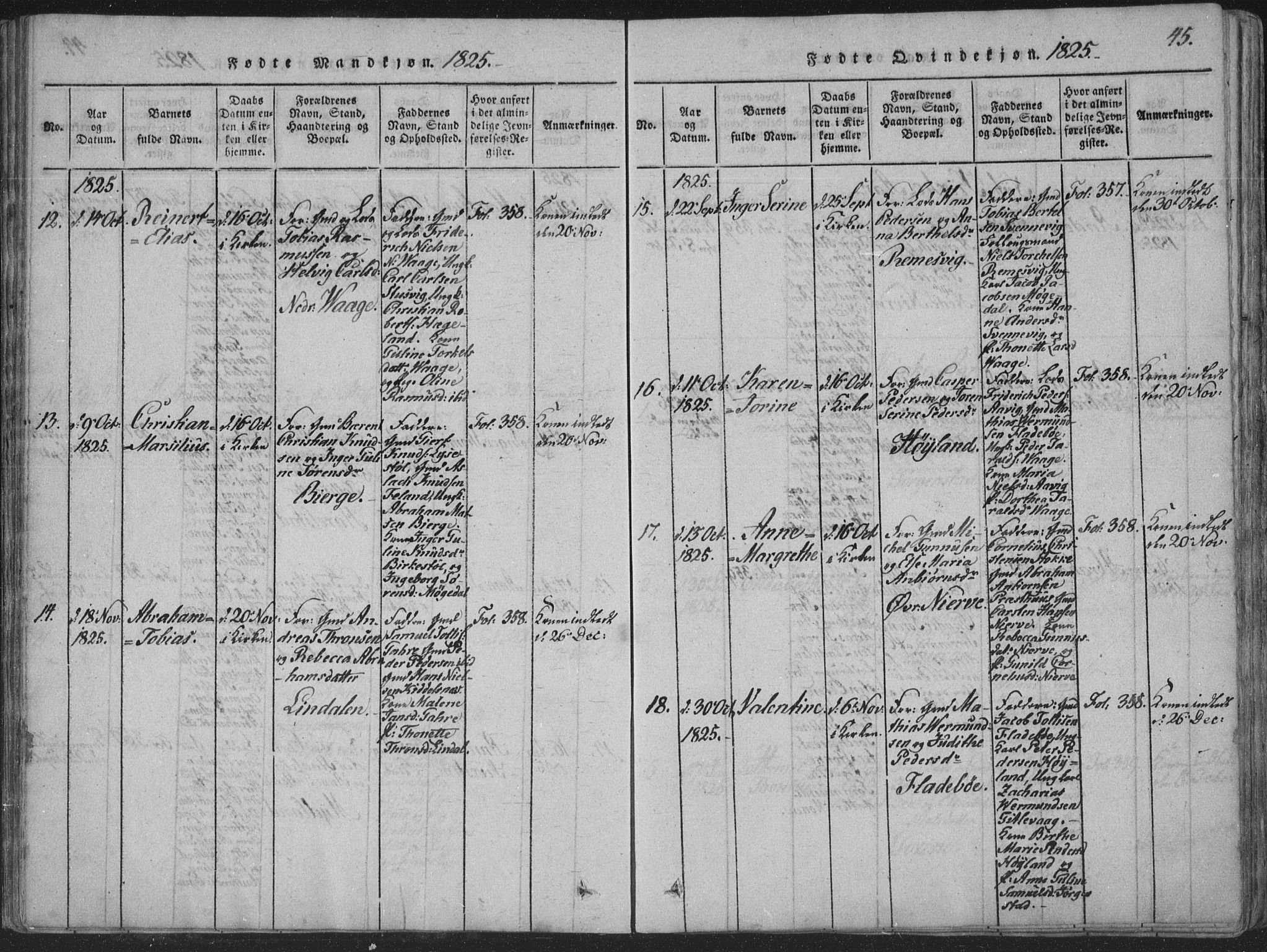 Sør-Audnedal sokneprestkontor, AV/SAK-1111-0039/F/Fa/Faa/L0001: Parish register (official) no. A 1, 1816-1848, p. 45