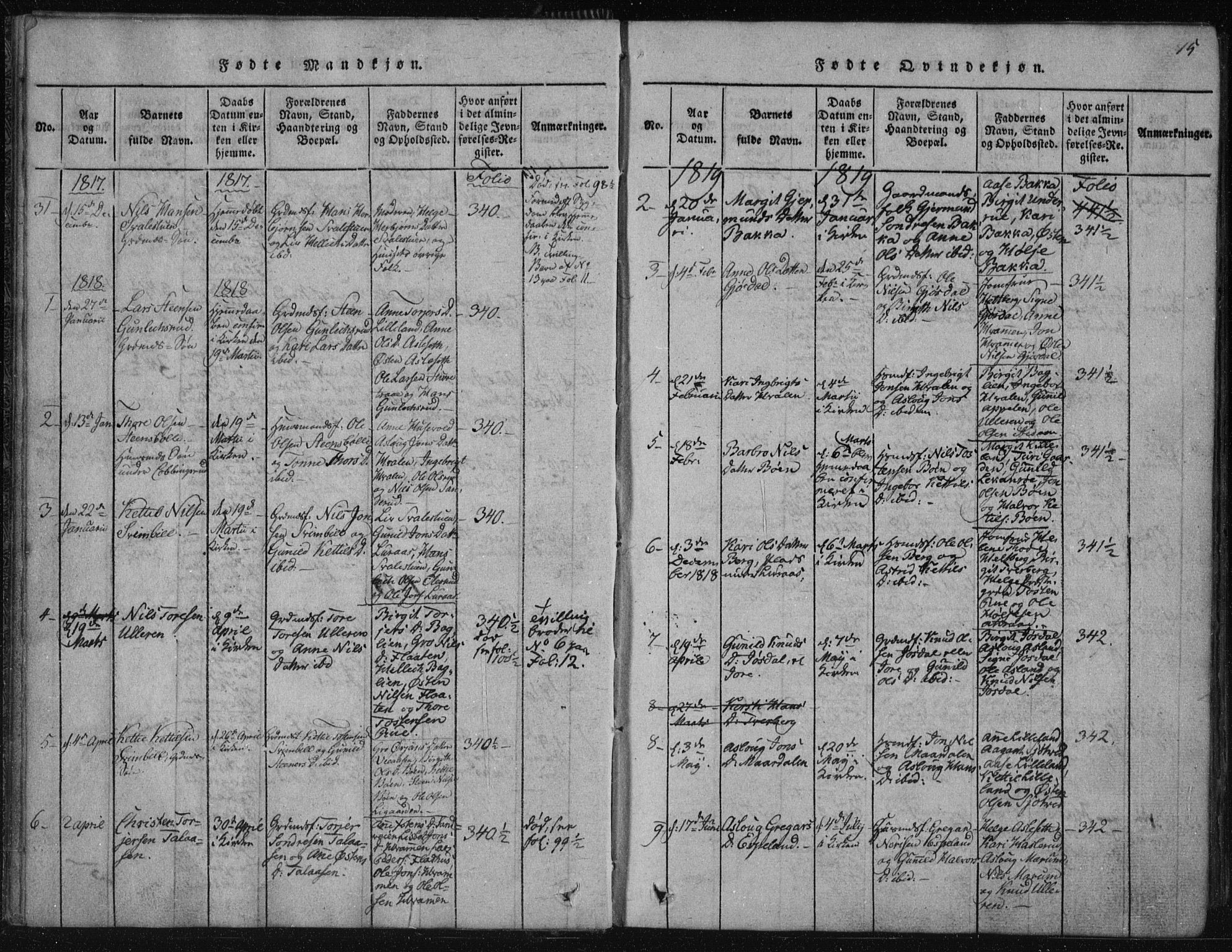 Tinn kirkebøker, SAKO/A-308/F/Fa/L0004: Parish register (official) no. I 4, 1815-1843, p. 14b-15a