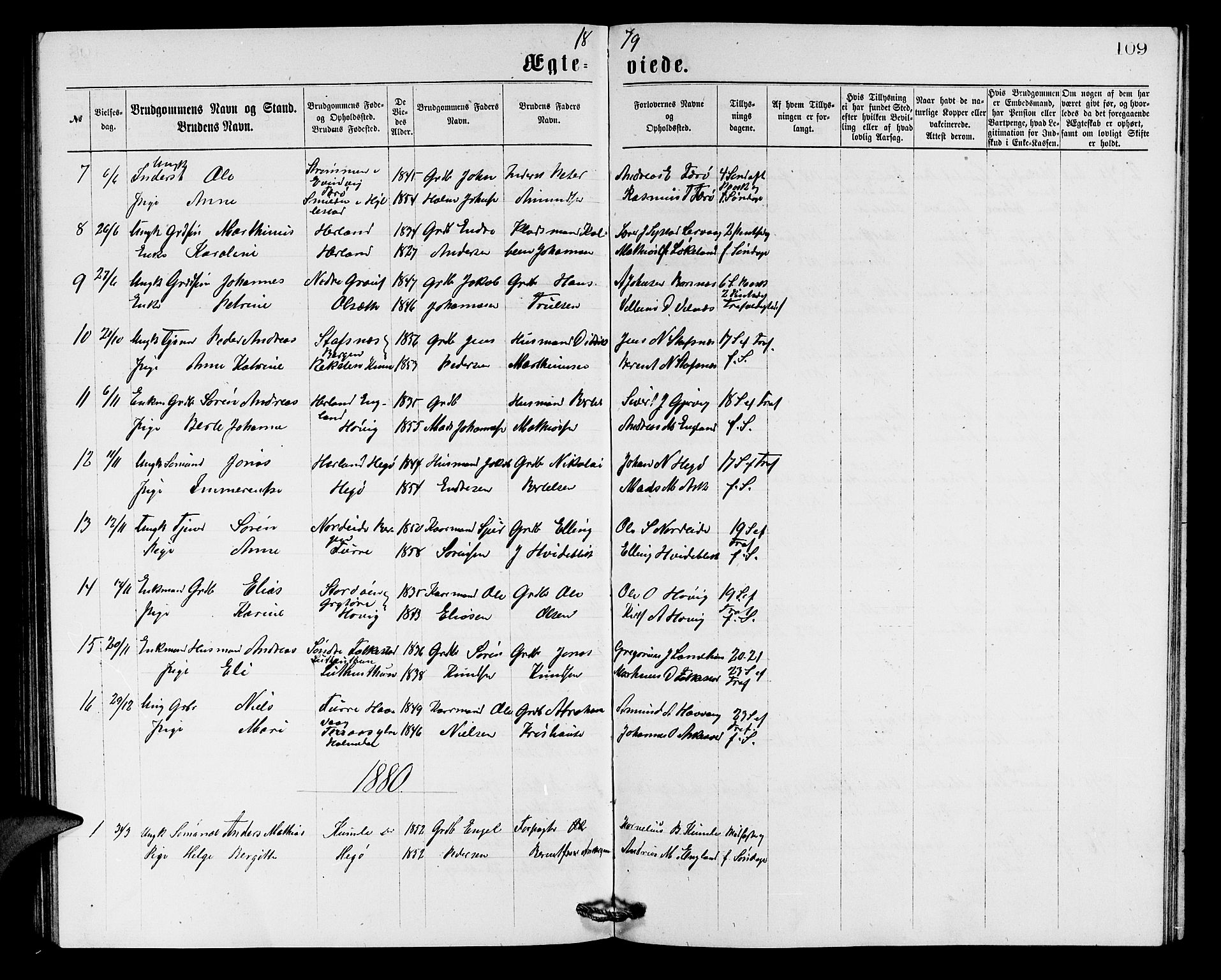 Askvoll sokneprestembete, AV/SAB-A-79501/H/Hab/Haba/L0002: Parish register (copy) no. A 2, 1873-1885, p. 109