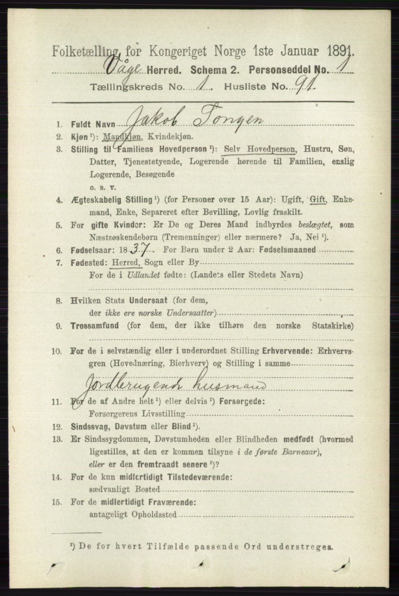 RA, 1891 census for 0515 Vågå, 1891, p. 728