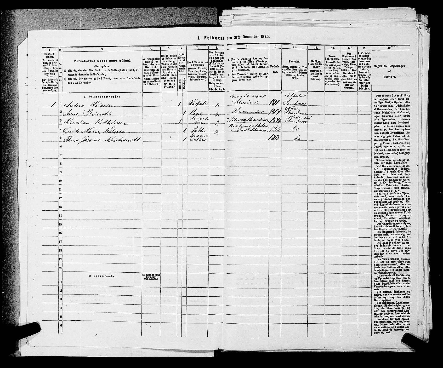 SAKO, 1875 census for 0629P Sandsvær, 1875, p. 1578