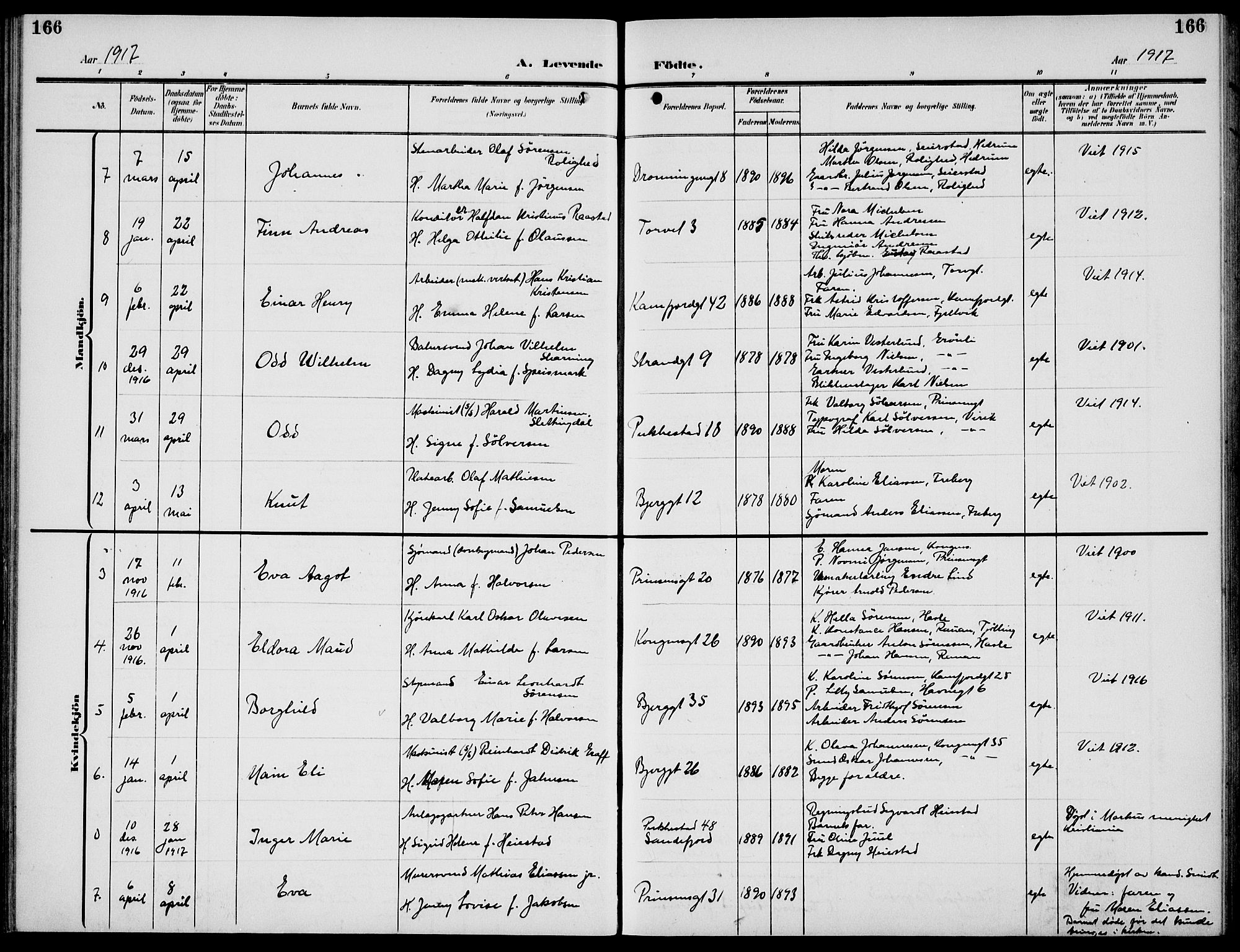 Sandefjord kirkebøker, SAKO/A-315/G/Ga/L0003: Parish register (copy) no. 3, 1903-1920, p. 166