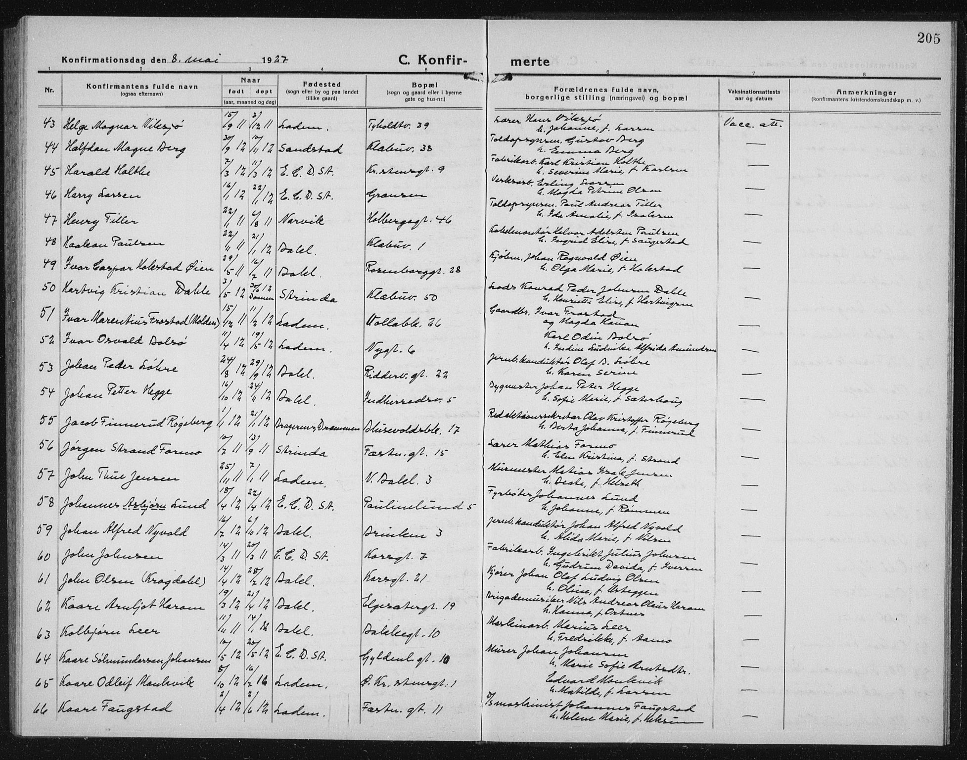 Ministerialprotokoller, klokkerbøker og fødselsregistre - Sør-Trøndelag, AV/SAT-A-1456/604/L0227: Parish register (copy) no. 604C10, 1923-1942, p. 205