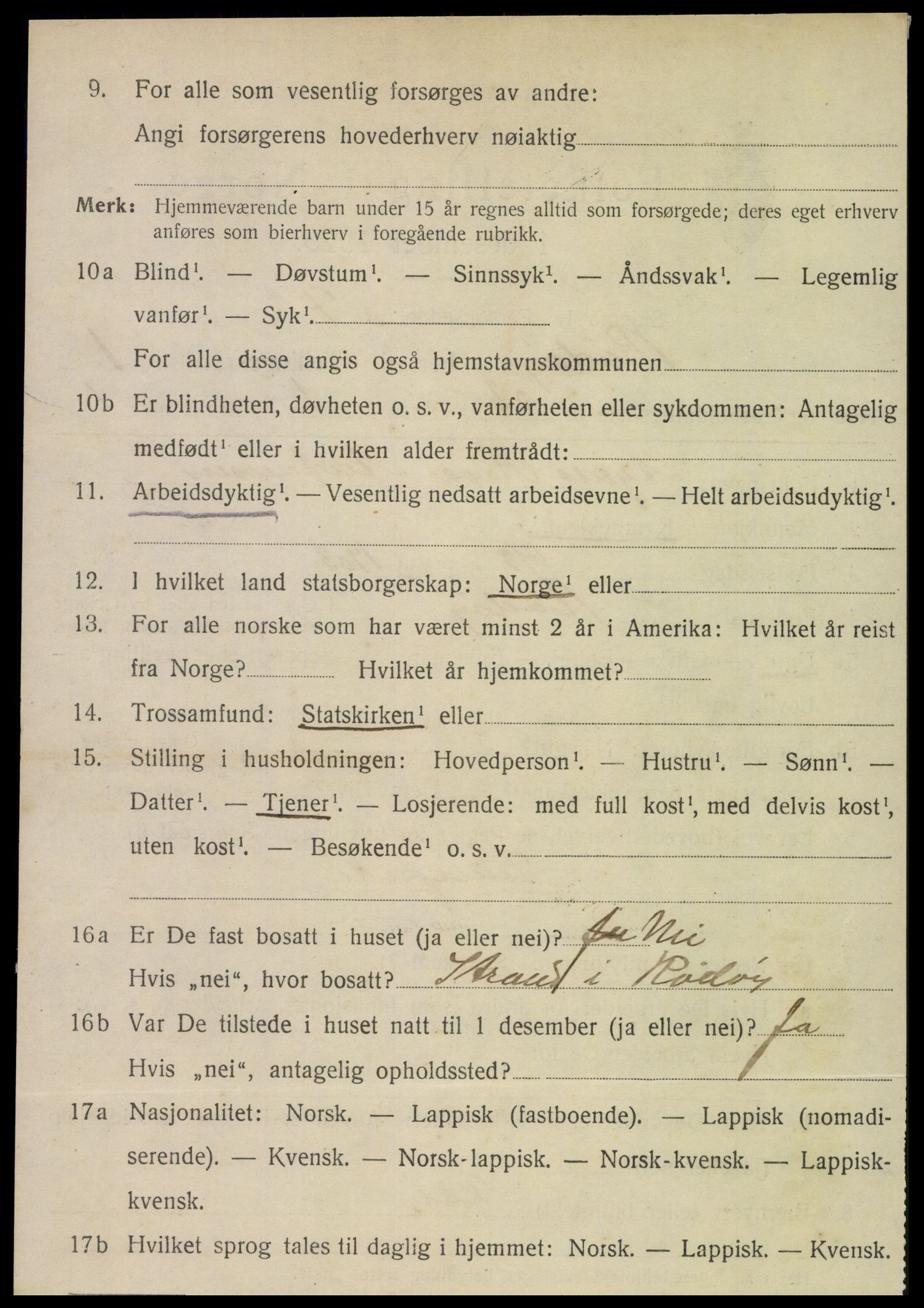 SAT, 1920 census for Rødøy, 1920, p. 1601