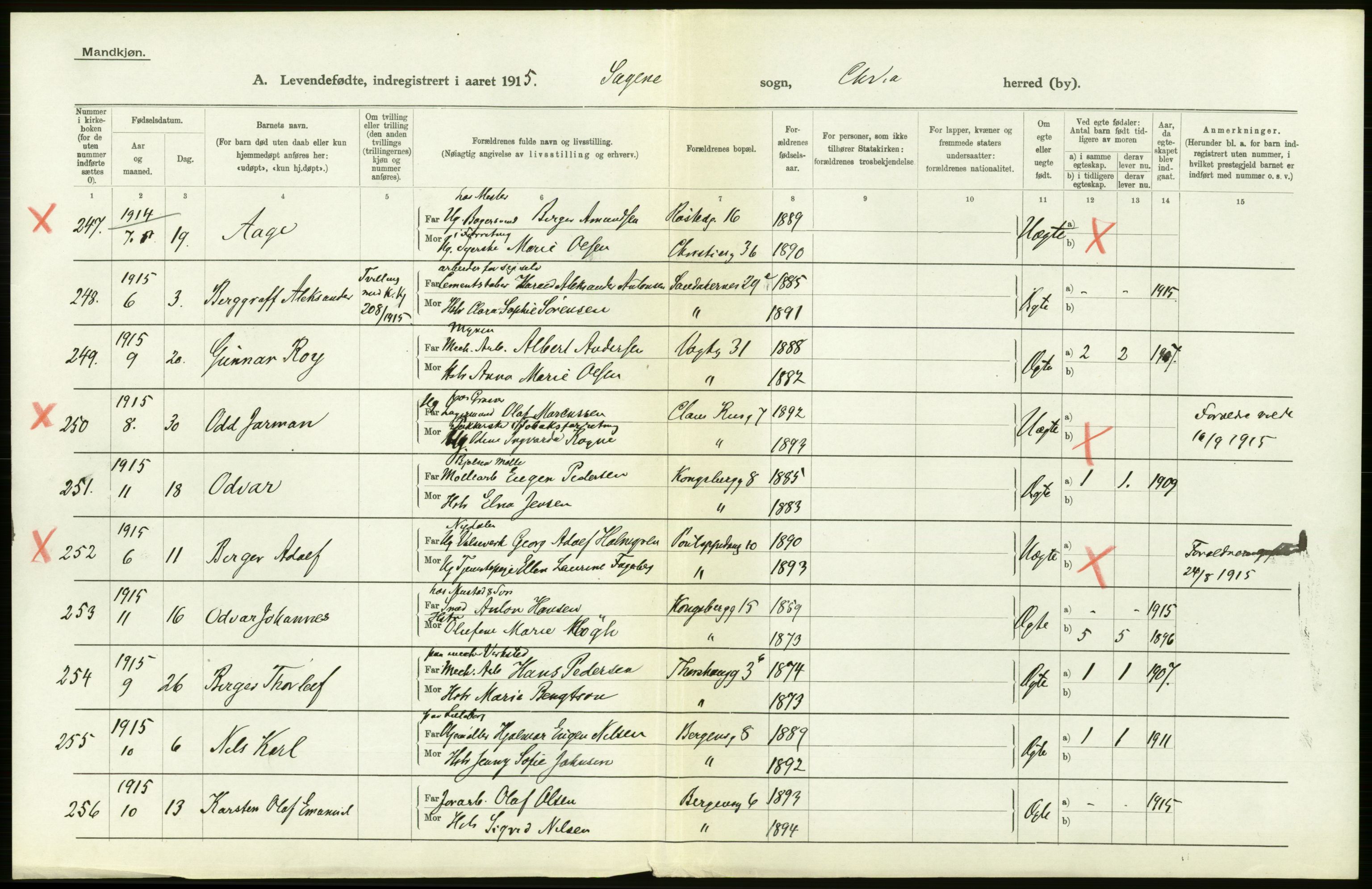 Statistisk sentralbyrå, Sosiodemografiske emner, Befolkning, AV/RA-S-2228/D/Df/Dfb/Dfbe/L0007: Kristiania: Levendefødte menn og kvinner., 1915, p. 604