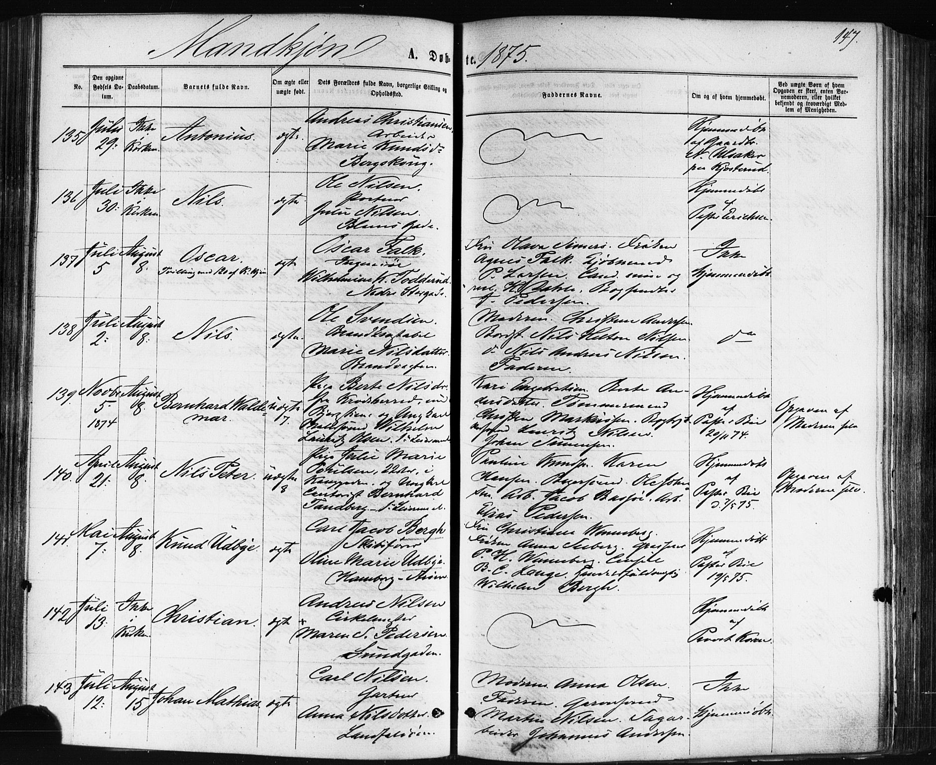 Bragernes kirkebøker, AV/SAKO-A-6/F/Fb/L0004: Parish register (official) no. II 4, 1869-1875, p. 147