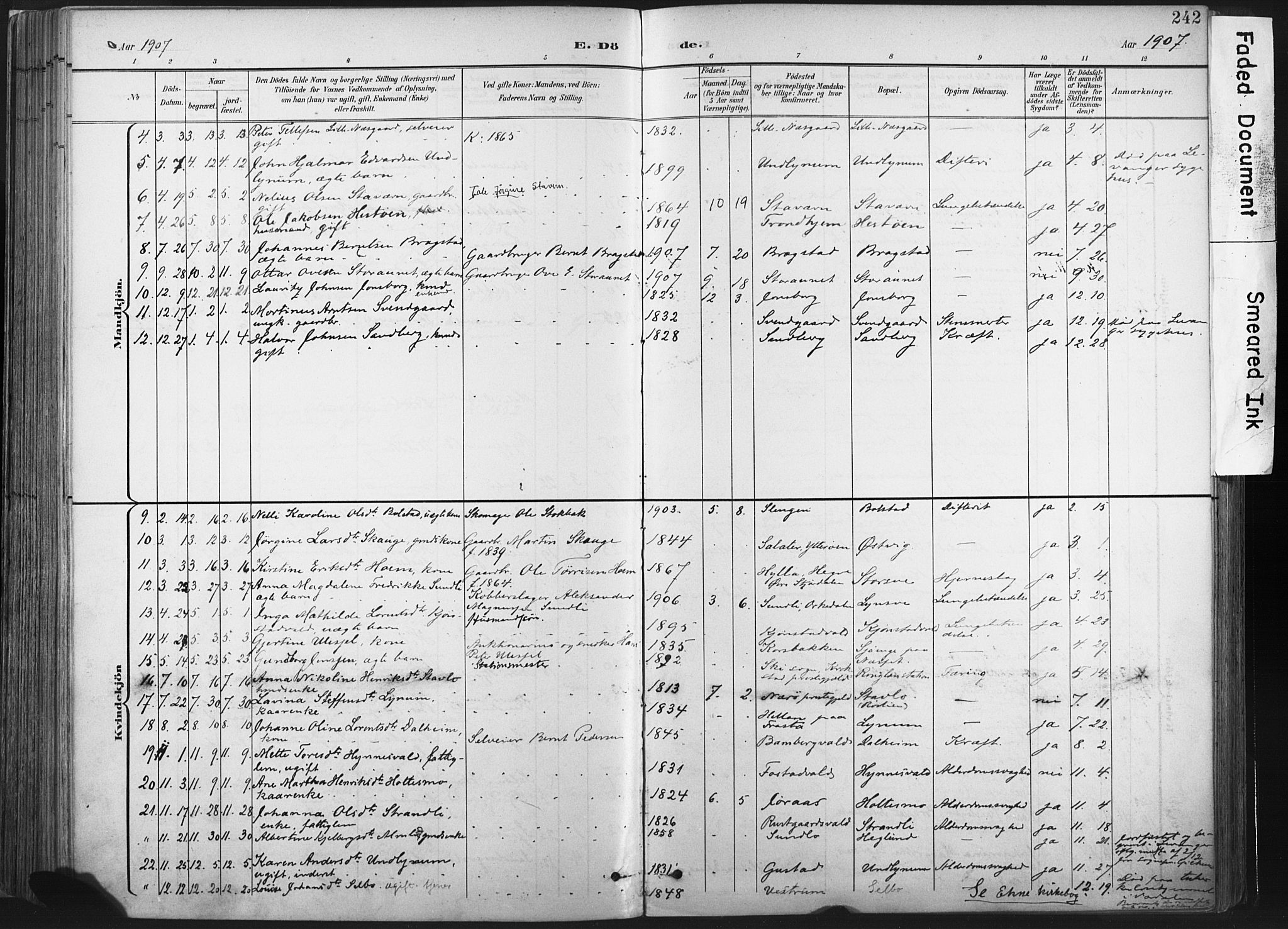 Ministerialprotokoller, klokkerbøker og fødselsregistre - Nord-Trøndelag, SAT/A-1458/717/L0162: Parish register (official) no. 717A12, 1898-1923, p. 242