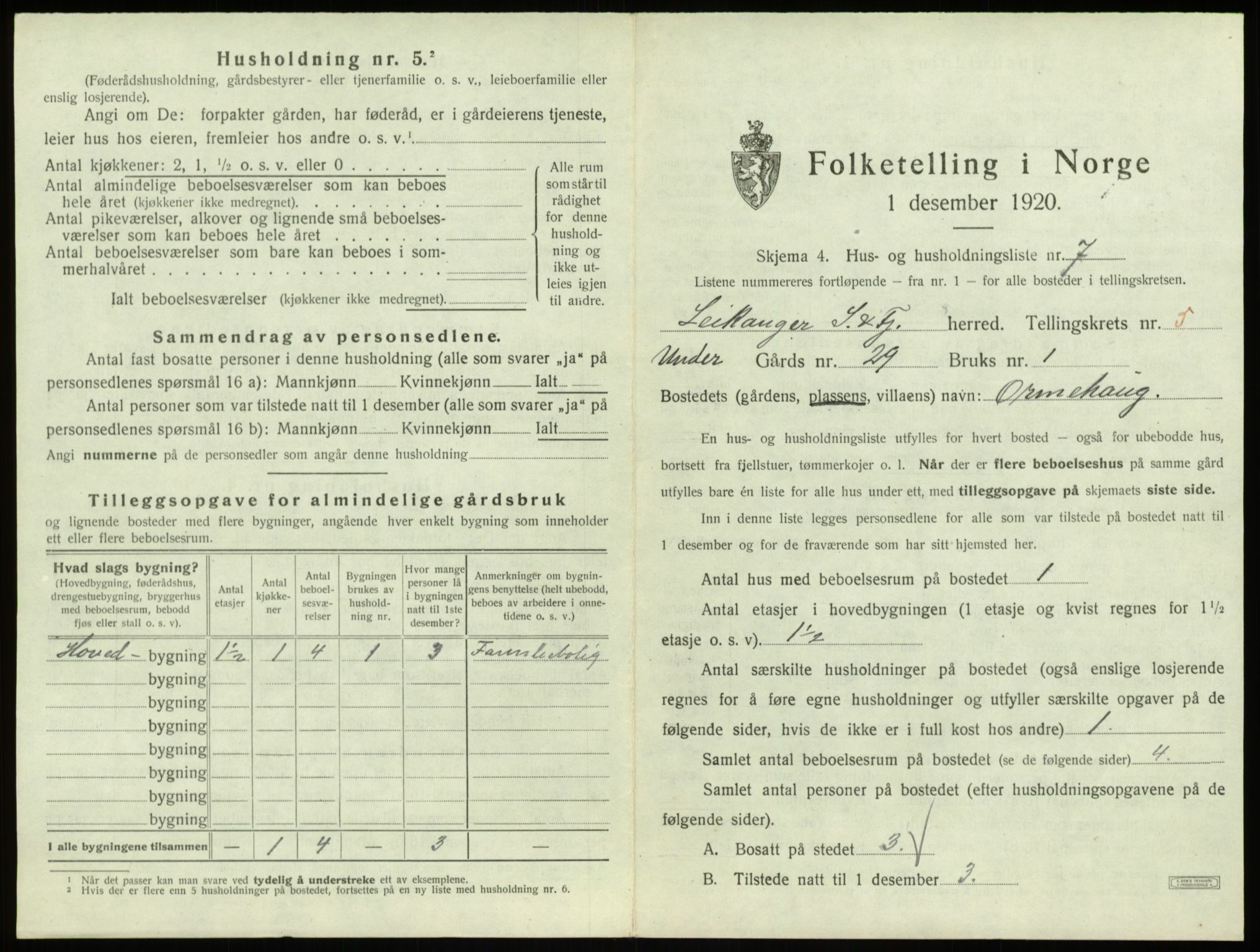 SAB, 1920 census for Leikanger, 1920, p. 534