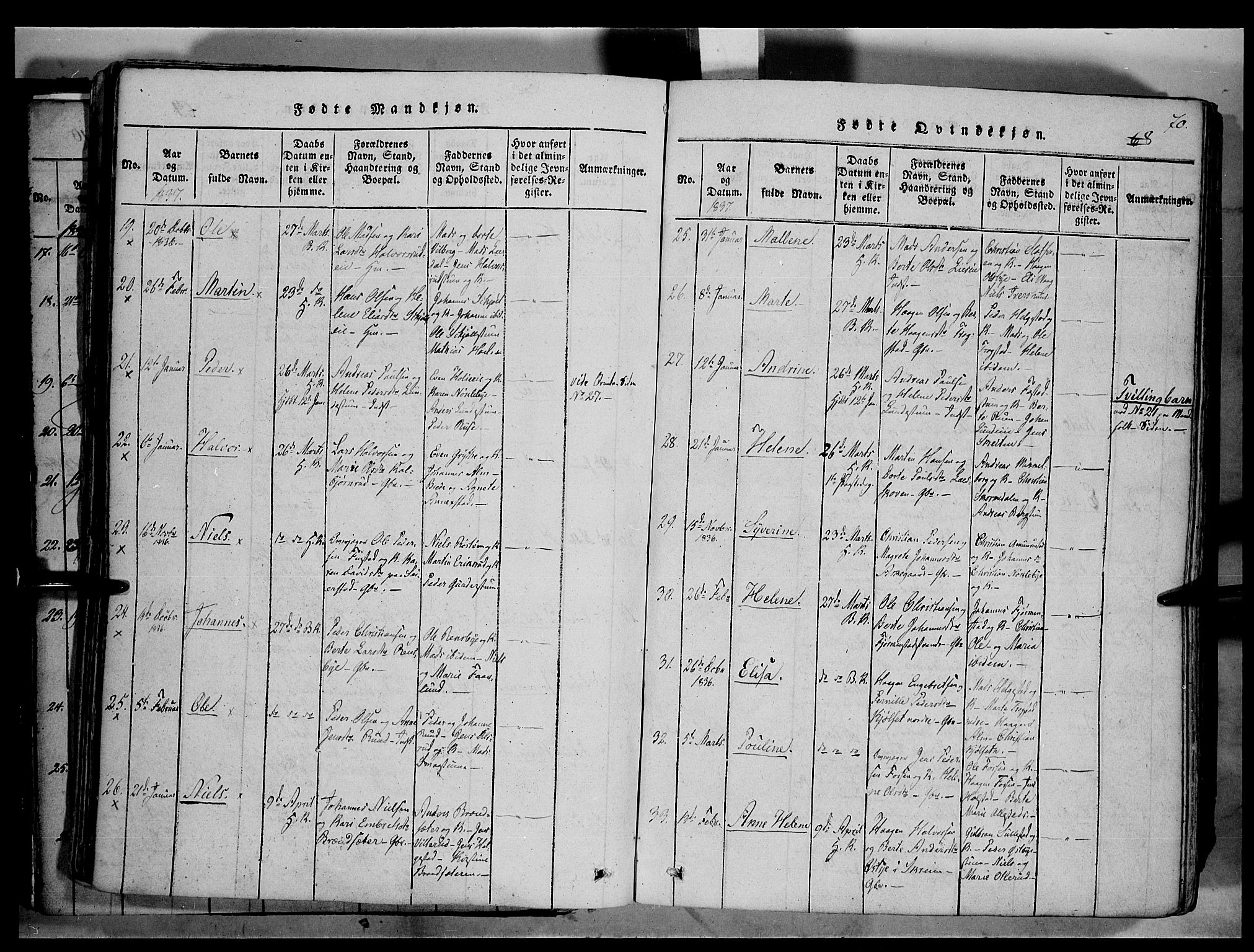 Østre Toten prestekontor, AV/SAH-PREST-104/H/Ha/Haa/L0001: Parish register (official) no. 1, 1828-1839, p. 70