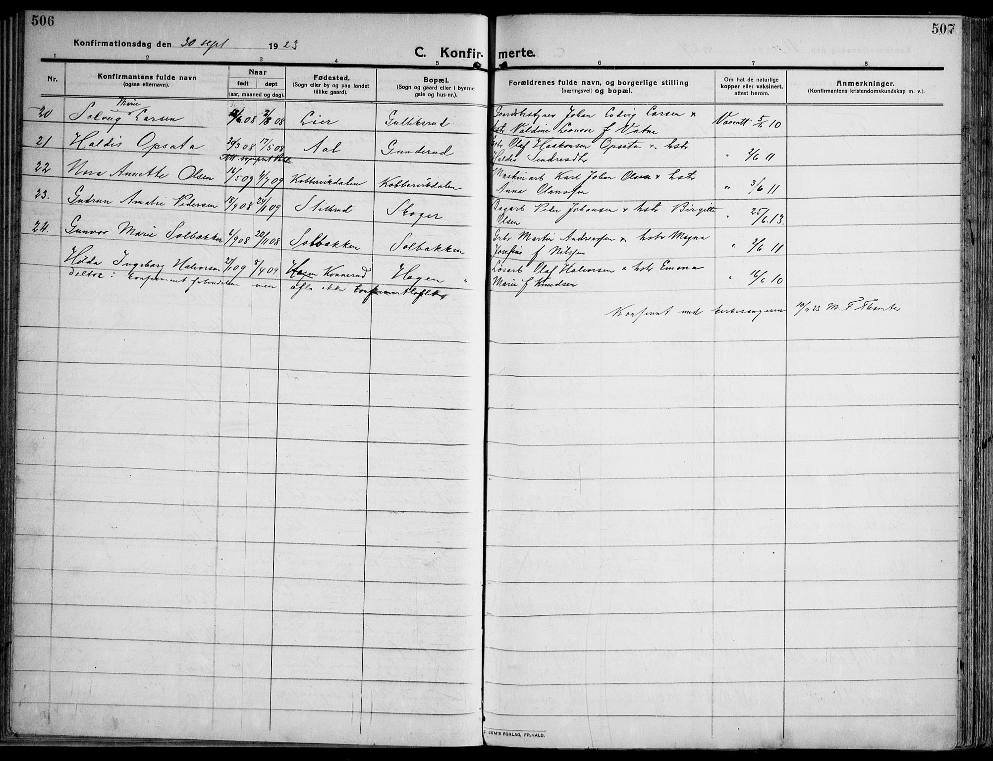 Skoger kirkebøker, AV/SAKO-A-59/F/Fa/L0007: Parish register (official) no. I 7, 1911-1936, p. 506-507