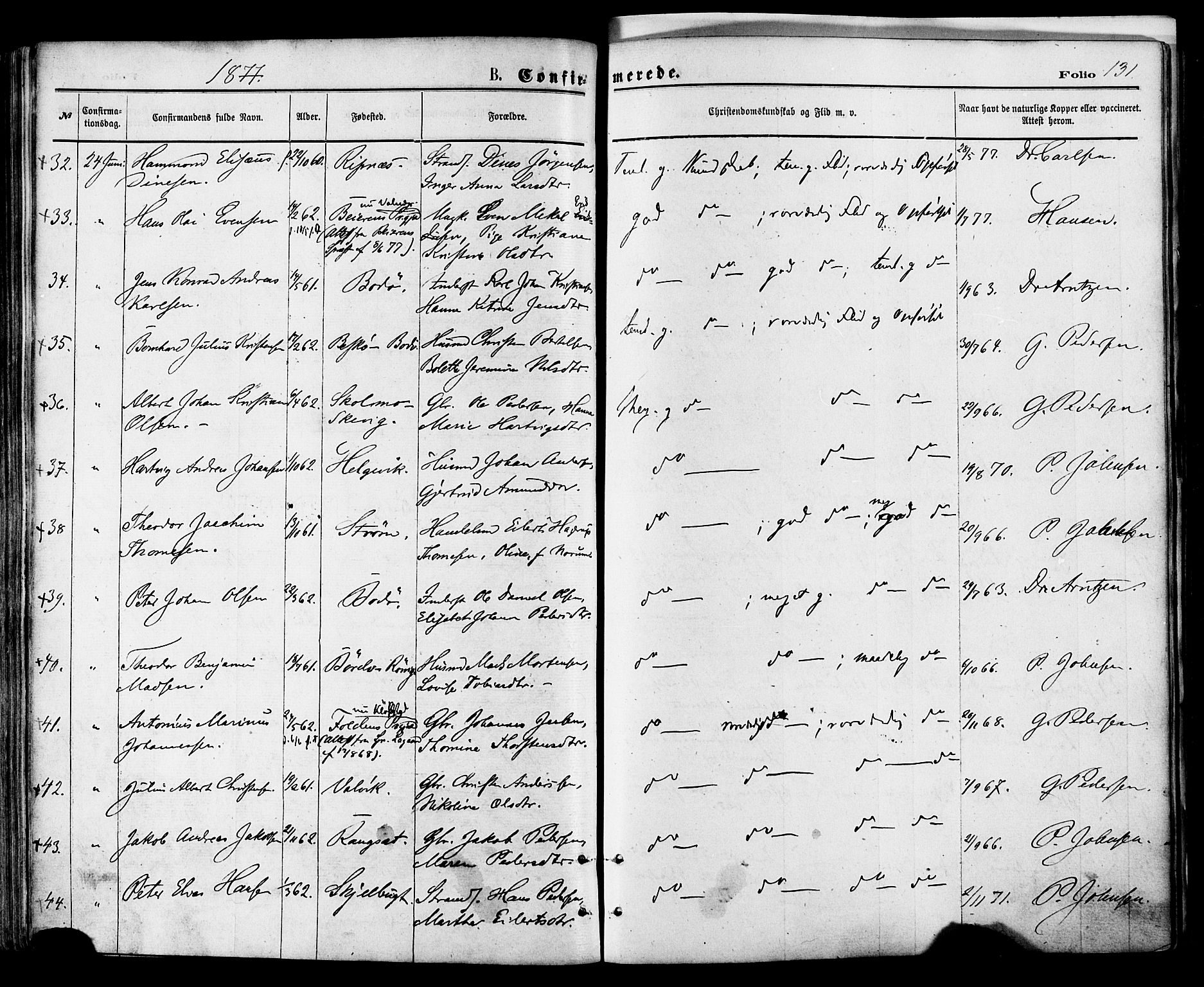 Ministerialprotokoller, klokkerbøker og fødselsregistre - Nordland, AV/SAT-A-1459/801/L0009: Parish register (official) no. 801A09, 1876-1883, p. 131