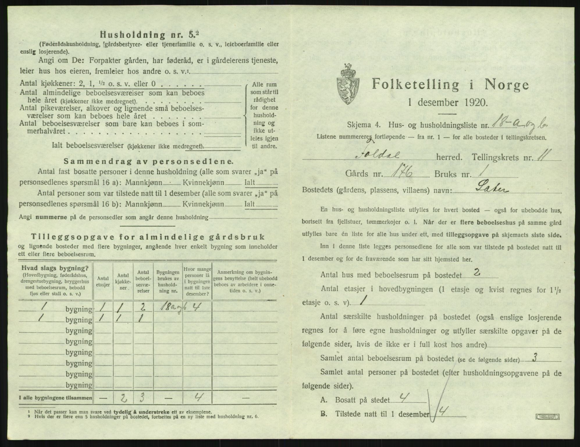 SAH, 1920 census for Folldal, 1920, p. 831