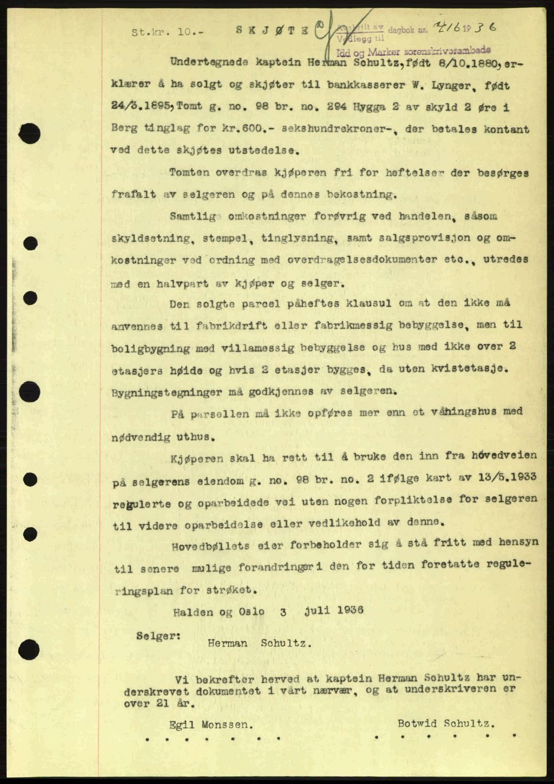 Idd og Marker sorenskriveri, AV/SAO-A-10283/G/Gb/Gbb/L0001: Mortgage book no. A1, 1936-1937, Diary no: : 716/1936