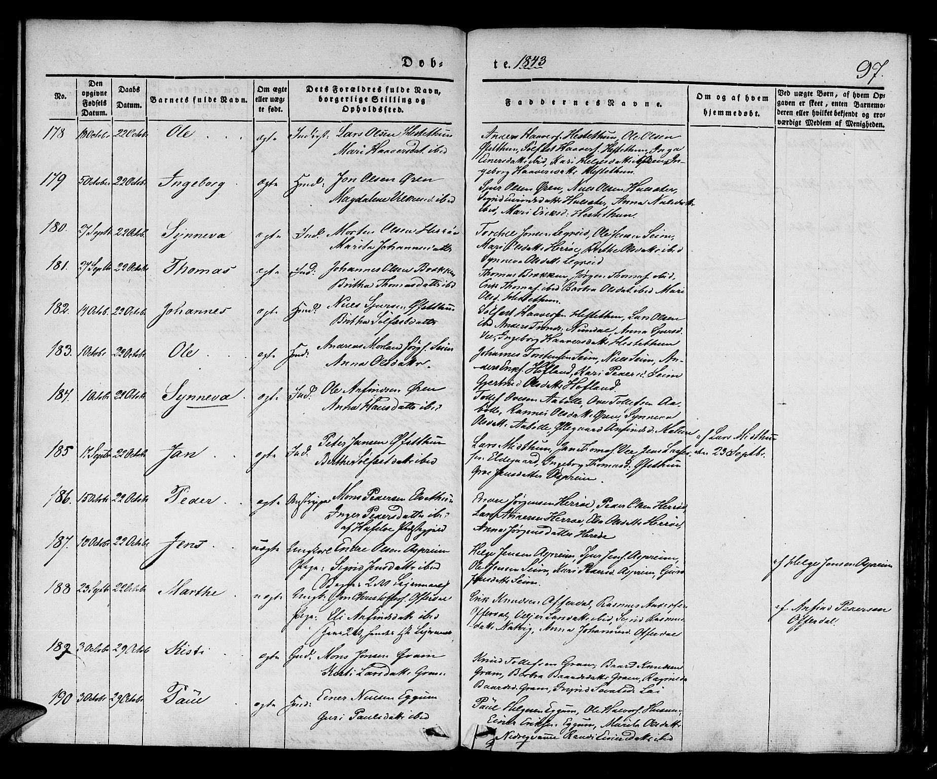 Lærdal sokneprestembete, AV/SAB-A-81201: Parish register (official) no. A 6, 1835-1849, p. 97