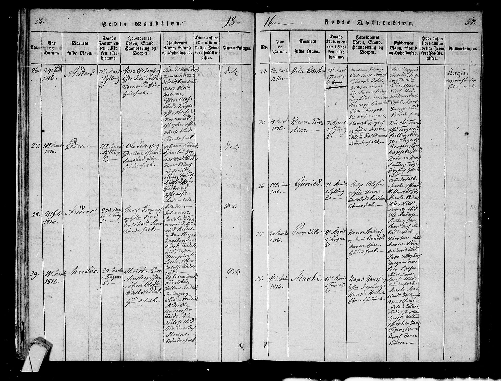 Lier kirkebøker, AV/SAKO-A-230/F/Fa/L0008: Parish register (official) no. I 8, 1813-1825, p. 56-57