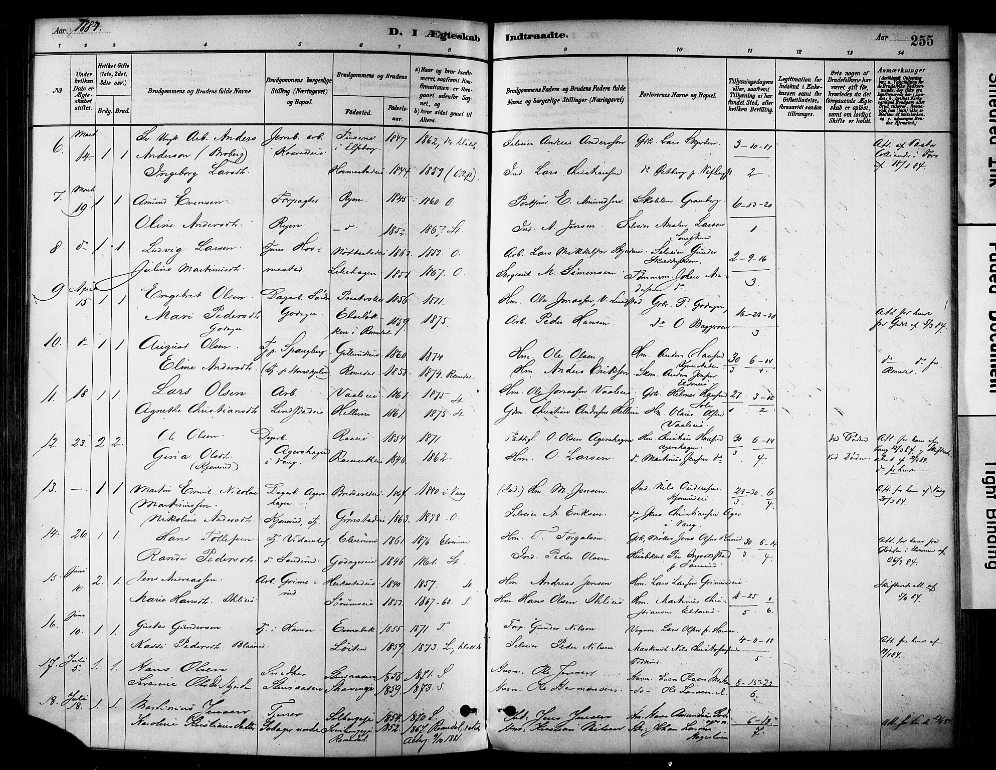 Stange prestekontor, SAH/PREST-002/K/L0017: Parish register (official) no. 17, 1880-1893, p. 255