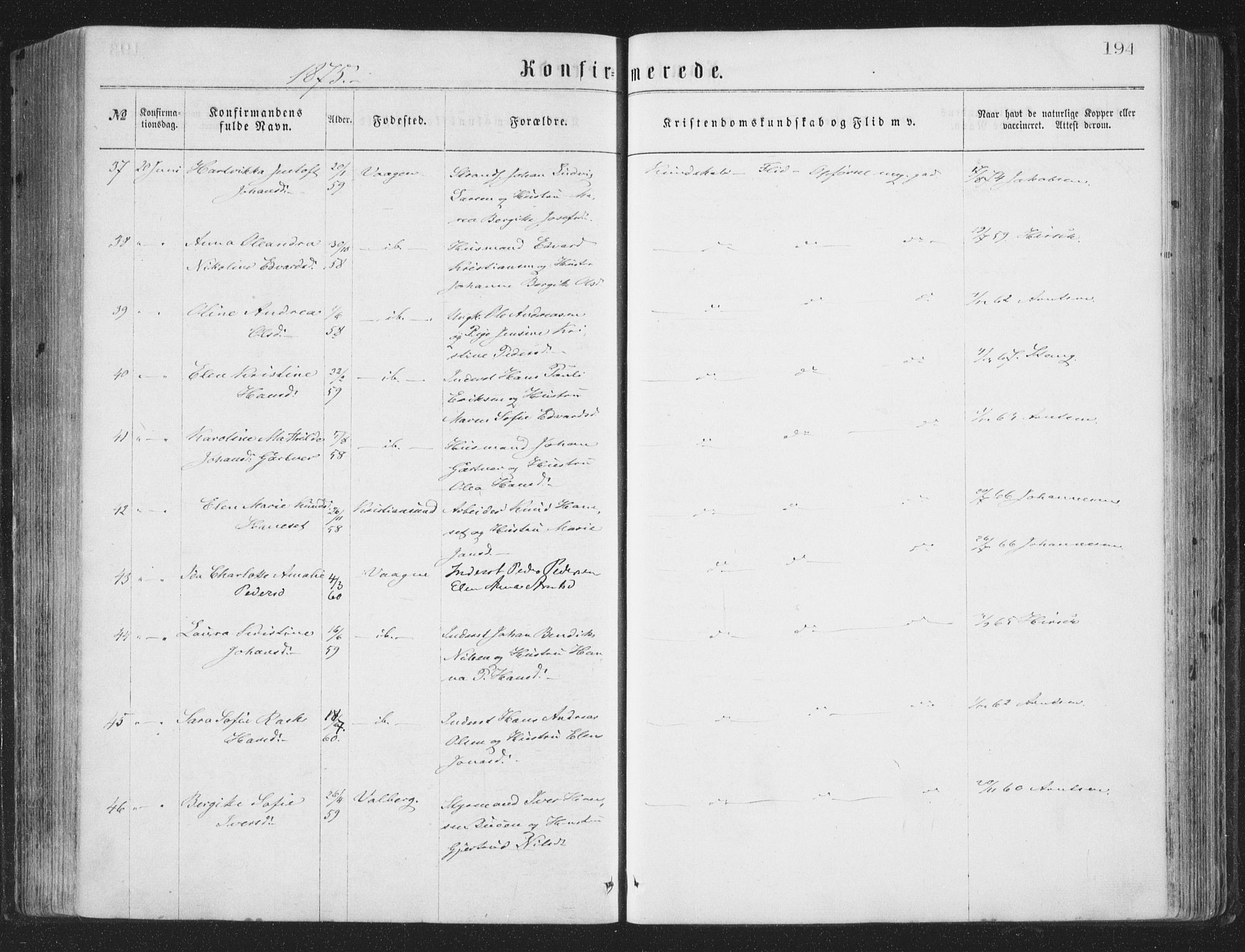 Ministerialprotokoller, klokkerbøker og fødselsregistre - Nordland, AV/SAT-A-1459/874/L1057: Parish register (official) no. 874A01, 1866-1877, p. 194