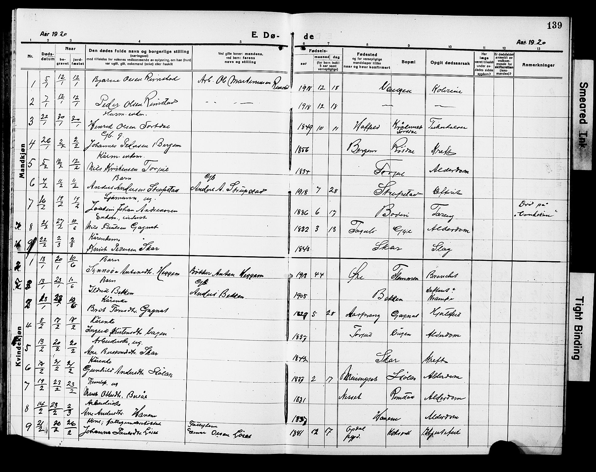 Ministerialprotokoller, klokkerbøker og fødselsregistre - Møre og Romsdal, AV/SAT-A-1454/586/L0994: Parish register (copy) no. 586C05, 1919-1927, p. 139