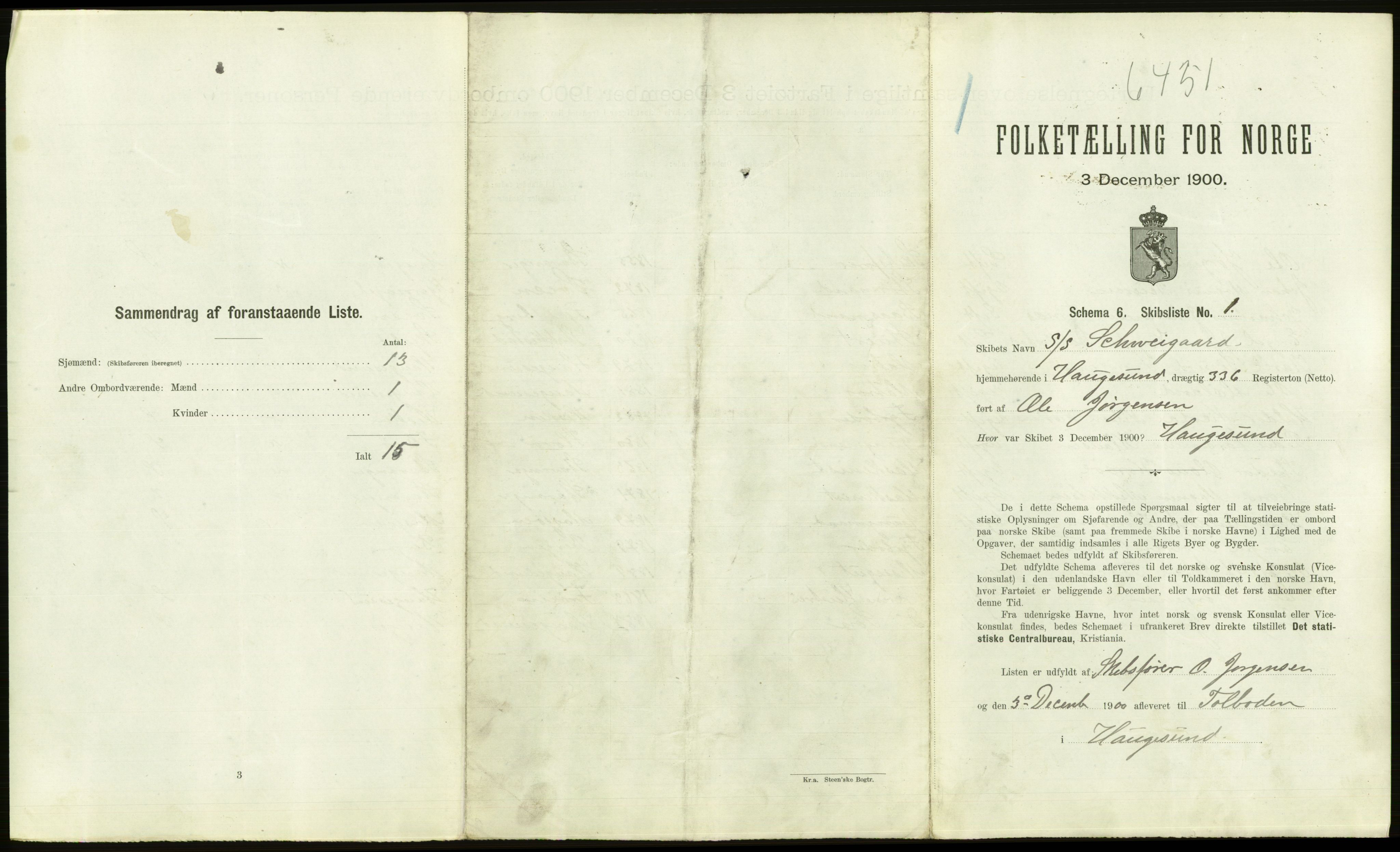 RA, 1900 Census - ship lists from ships in Norwegian harbours, harbours abroad and at sea, 1900, p. 1085