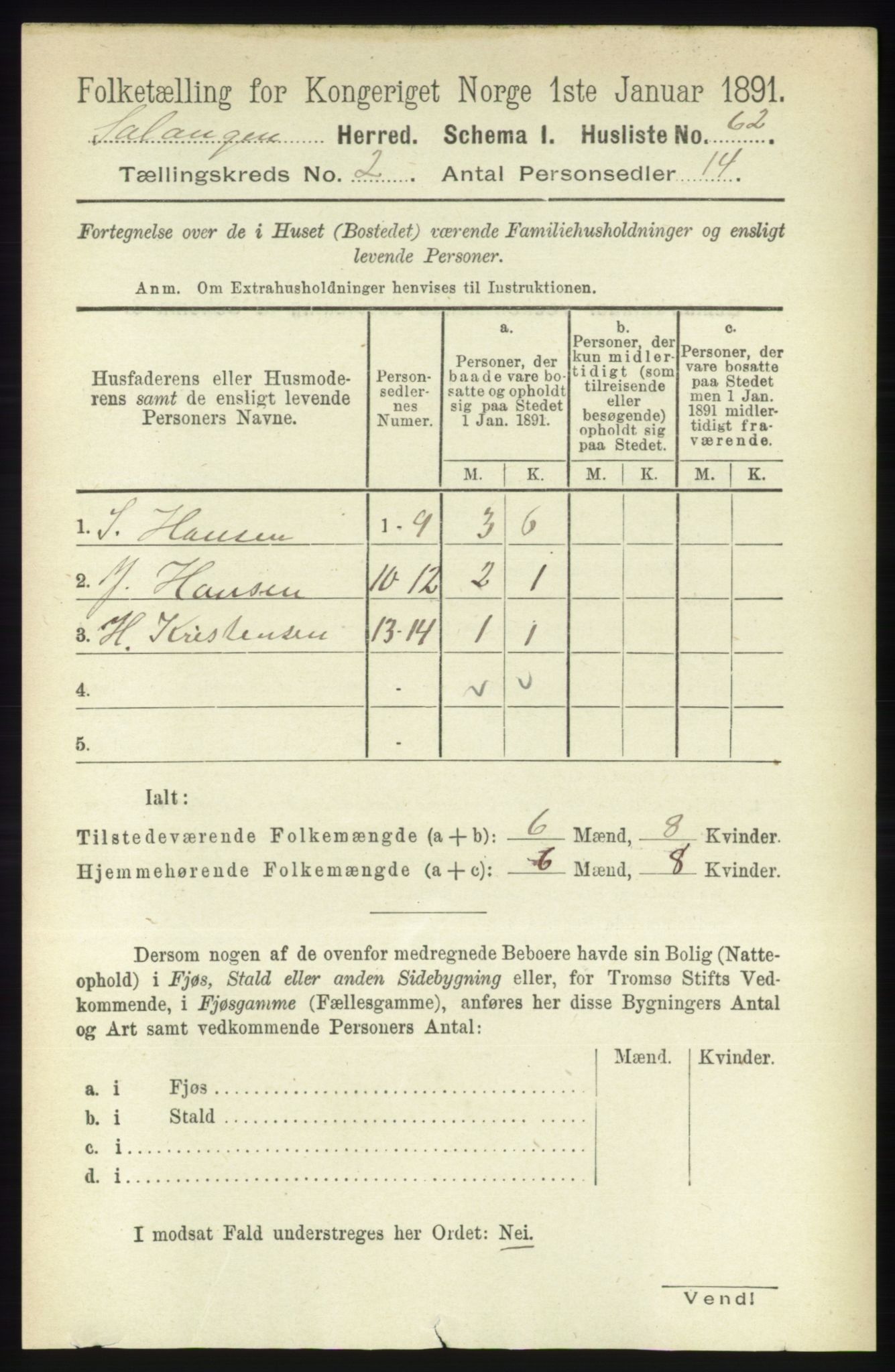 RA, 1891 census for 1921 Salangen, 1891, p. 536