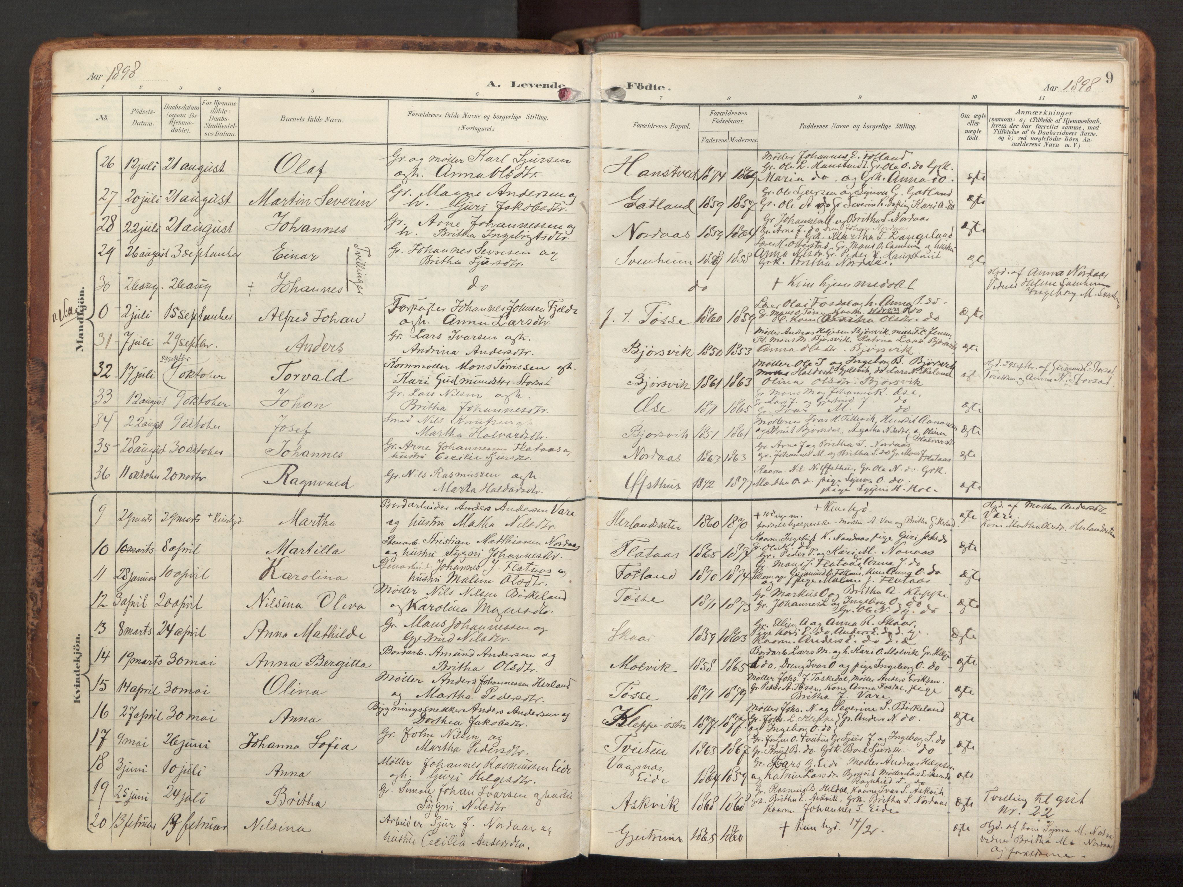 Hosanger sokneprestembete, AV/SAB-A-75801/H/Haa: Parish register (official) no. B 2, 1897-1923, p. 9