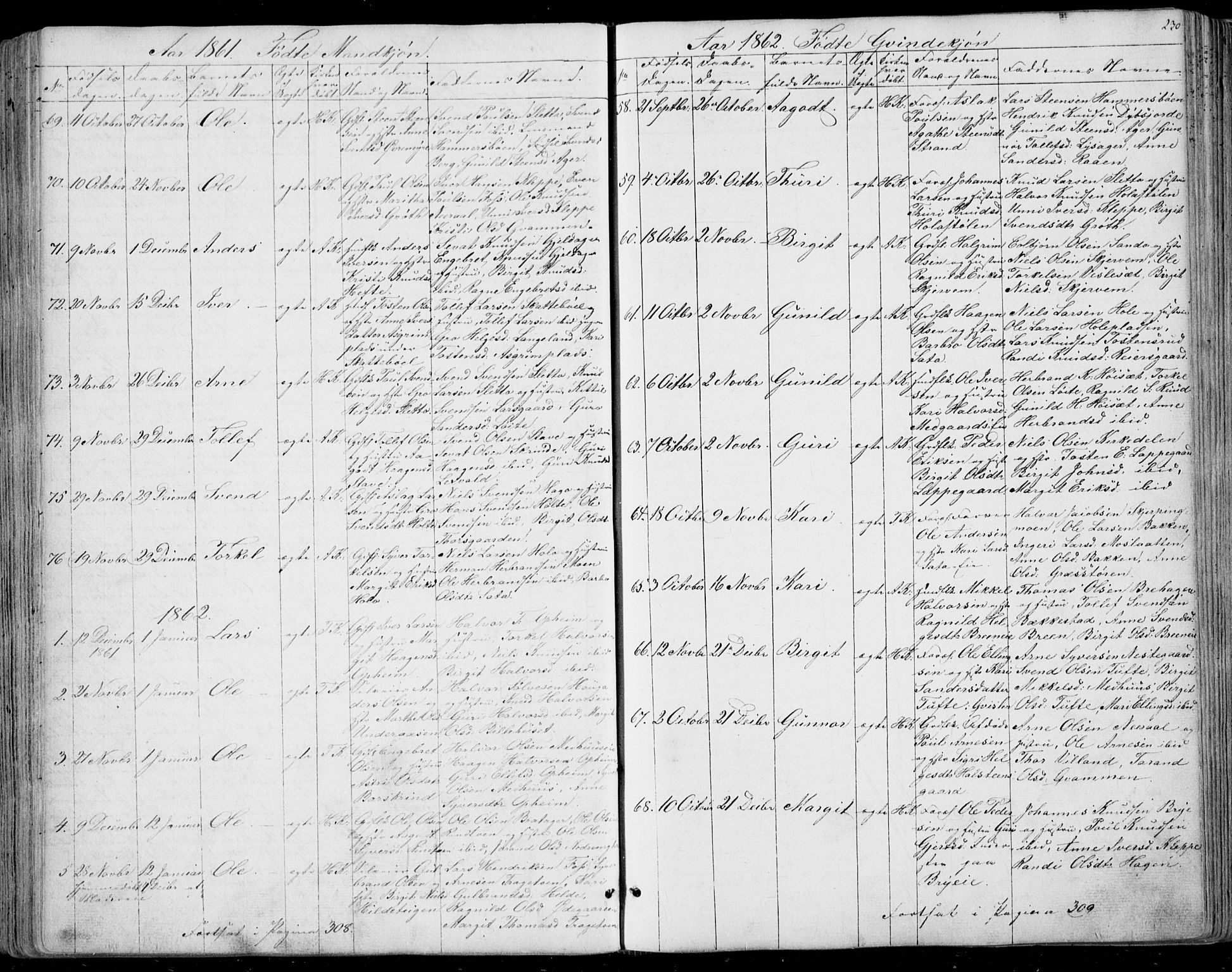 Ål kirkebøker, AV/SAKO-A-249/F/Fa/L0006: Parish register (official) no. I 6, 1849-1864, p. 230