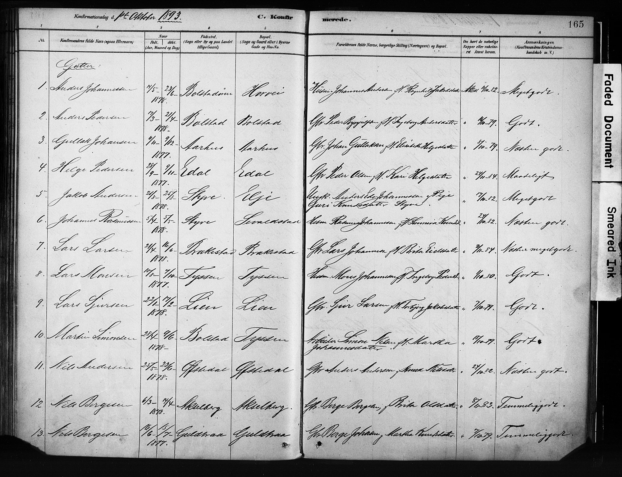Evanger sokneprestembete, SAB/A-99924: Parish register (official) no. A 1, 1877-1899, p. 165