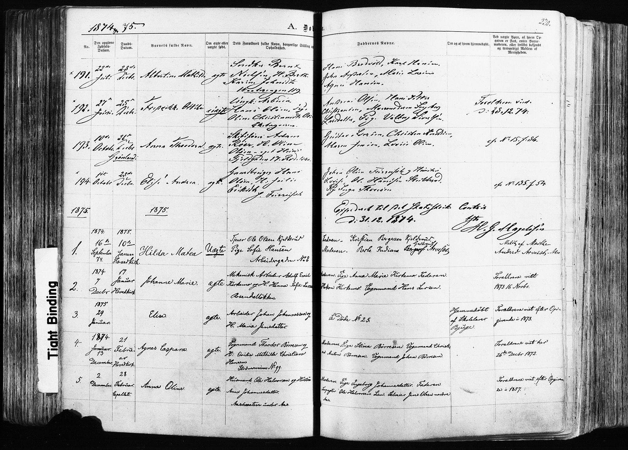 Østre Aker prestekontor Kirkebøker, SAO/A-10840/F/Fa/L0003: Parish register (official) no. I 3, 1869-1875, p. 220