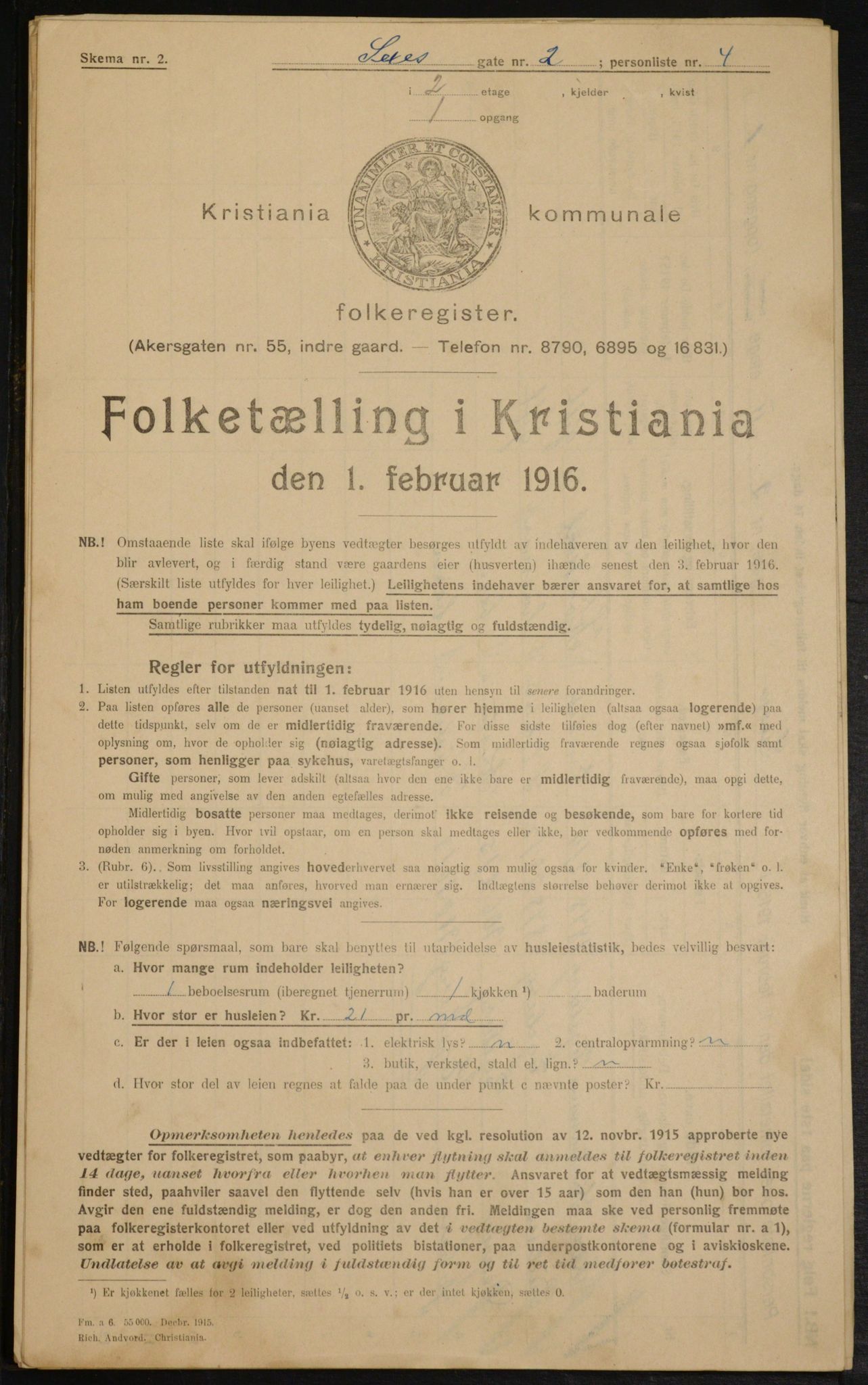 OBA, Municipal Census 1916 for Kristiania, 1916, p. 96959