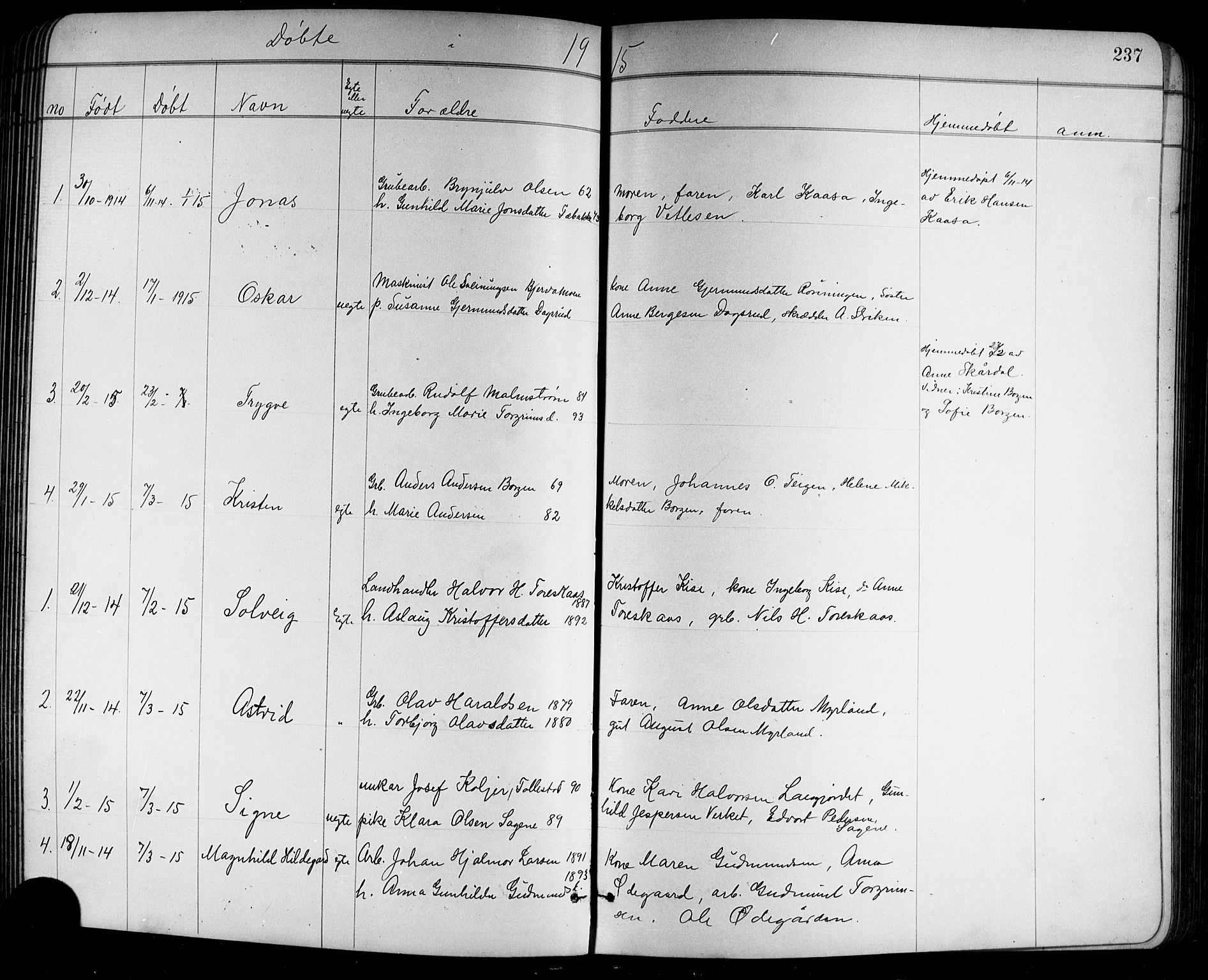 Holla kirkebøker, SAKO/A-272/G/Ga/L0005: Parish register (copy) no. I 5, 1891-1917, p. 237