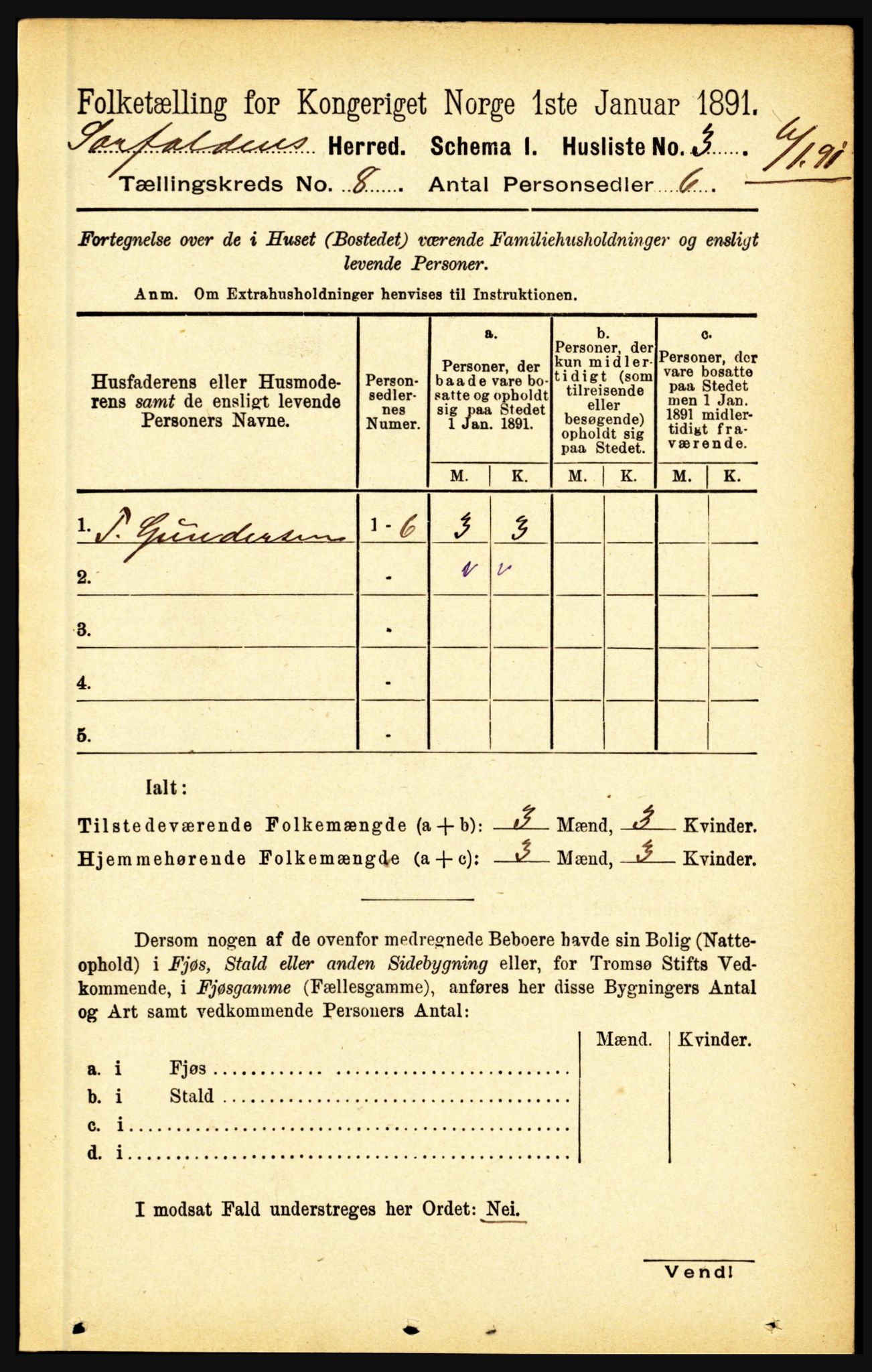 RA, 1891 census for 1845 Sørfold, 1891, p. 2525