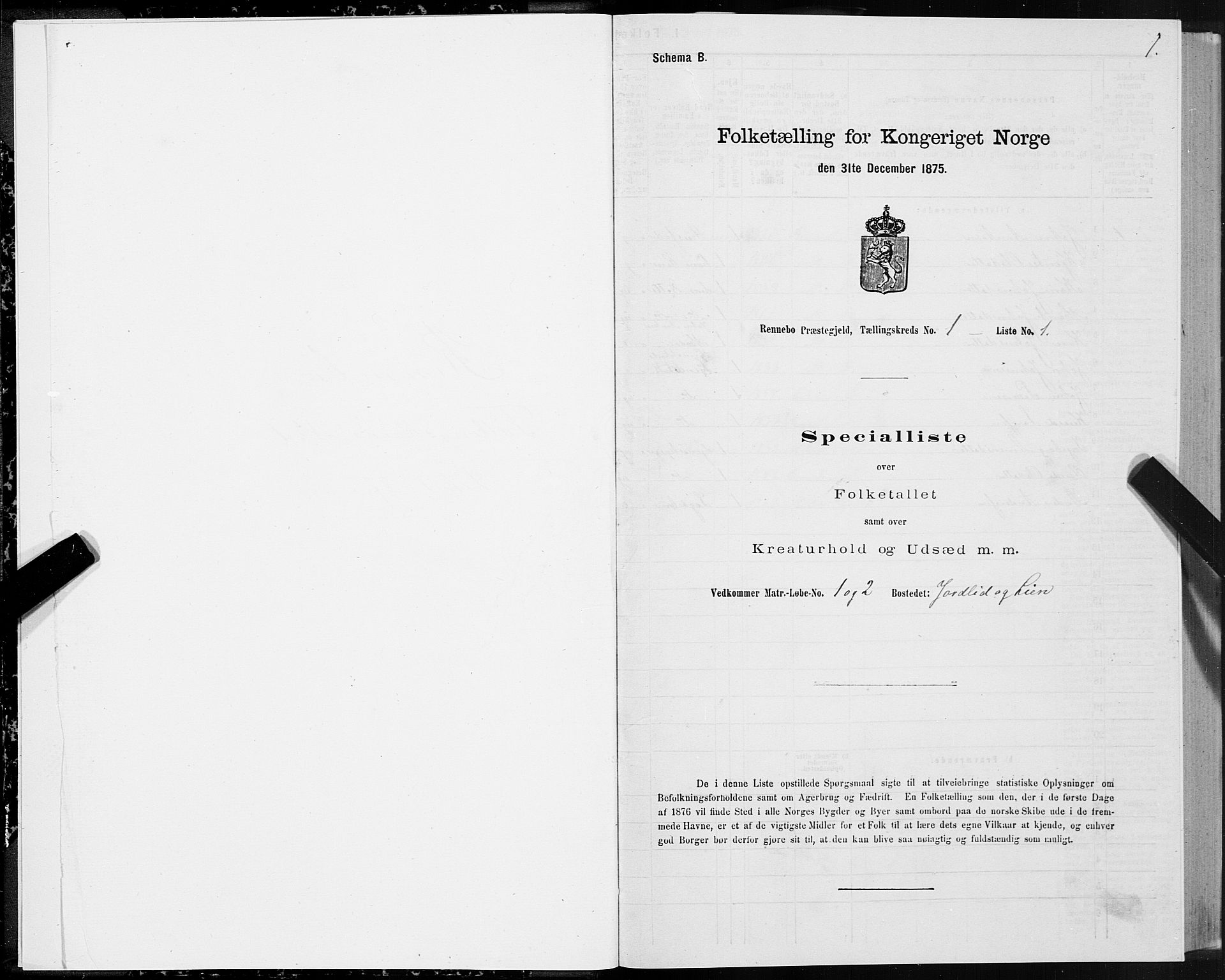 SAT, 1875 census for 1635P Rennebu, 1875, p. 1001