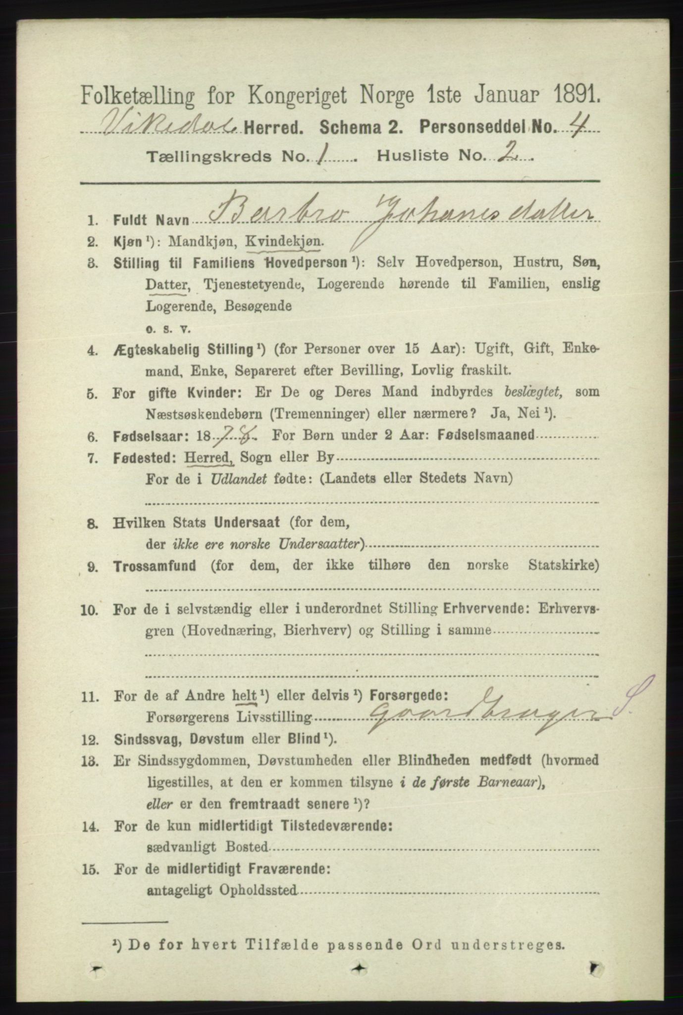 RA, 1891 census for 1157 Vikedal, 1891, p. 68