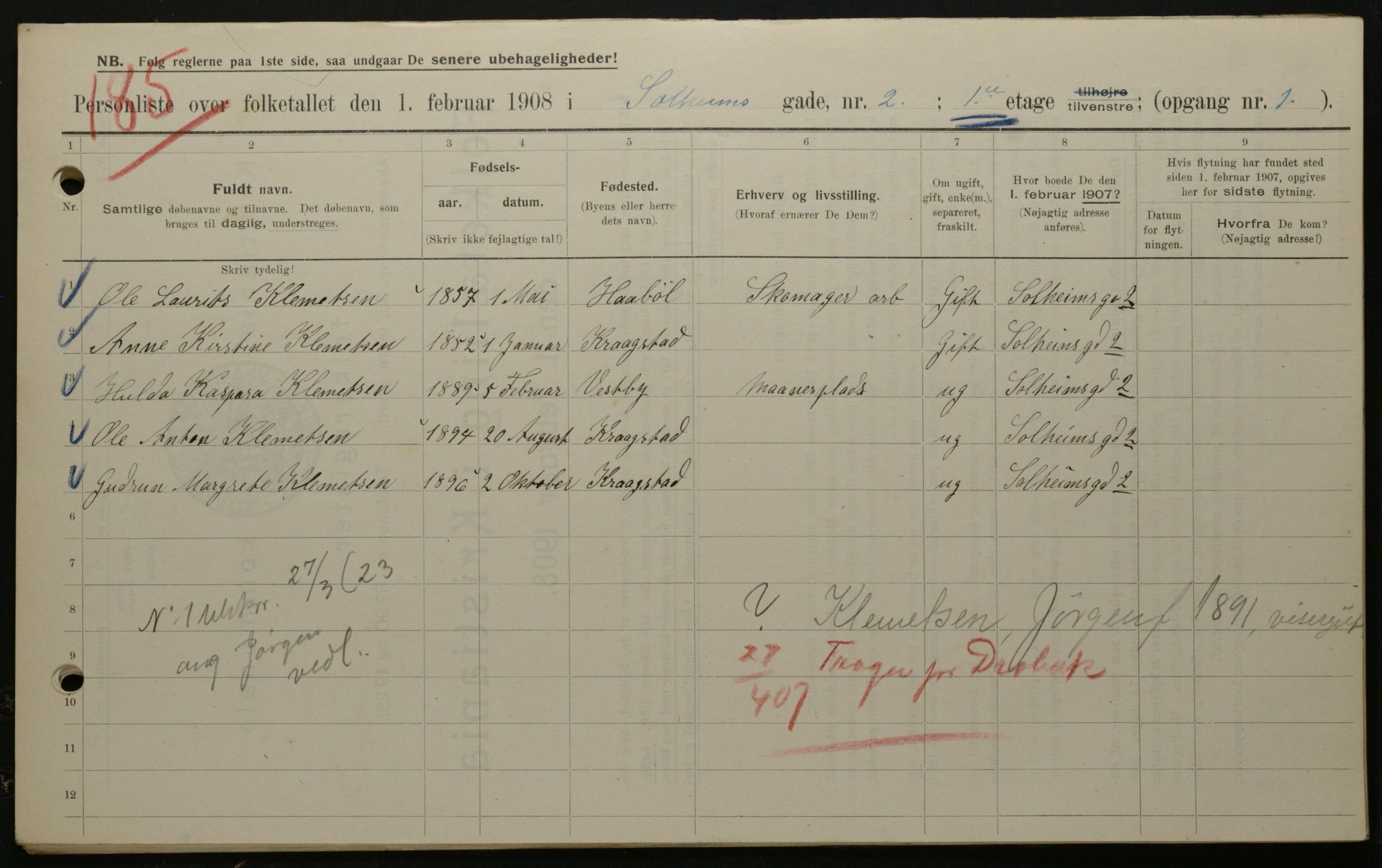 OBA, Municipal Census 1908 for Kristiania, 1908, p. 89675