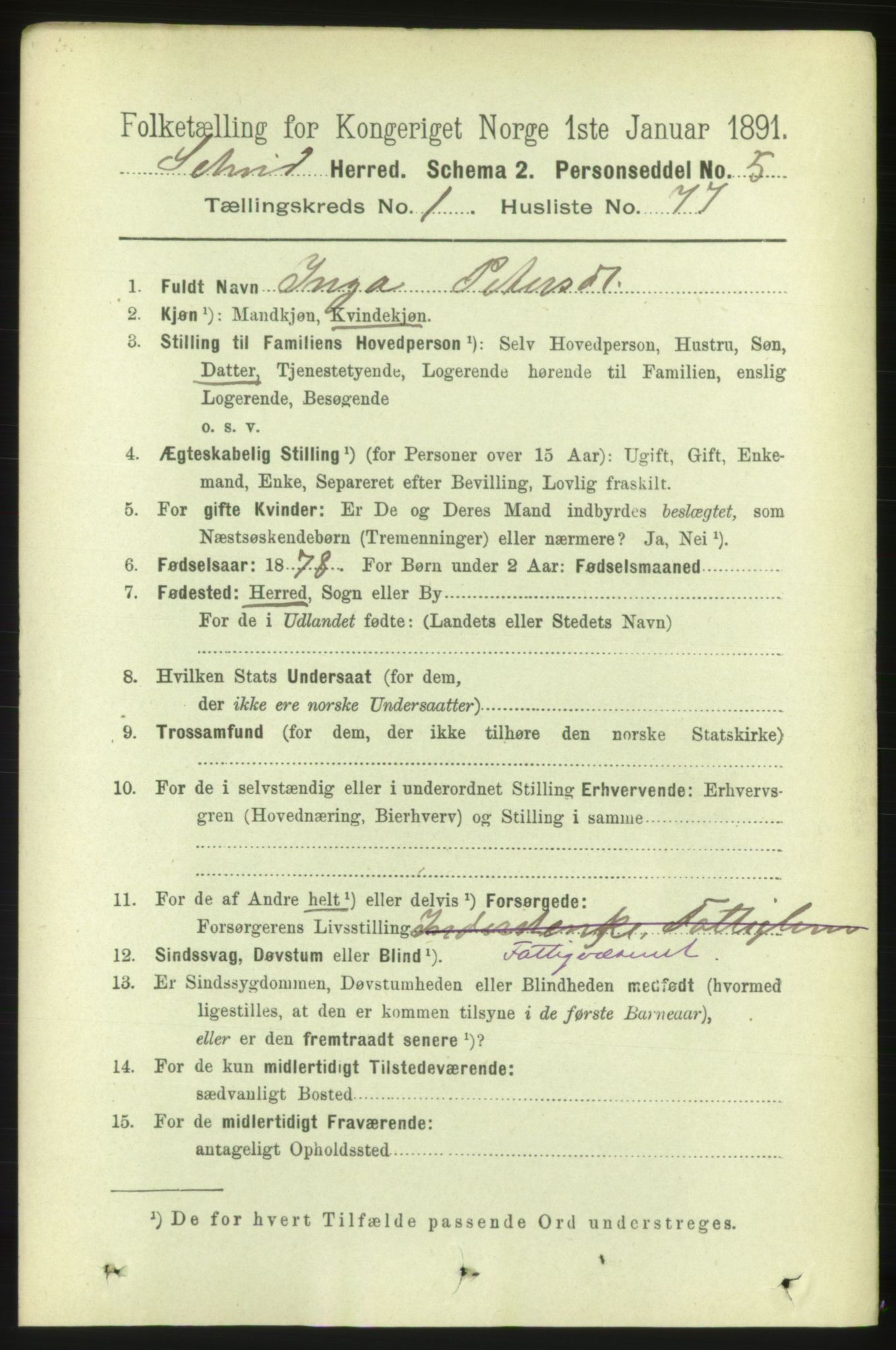 RA, 1891 census for 1732 Skei, 1891, p. 541