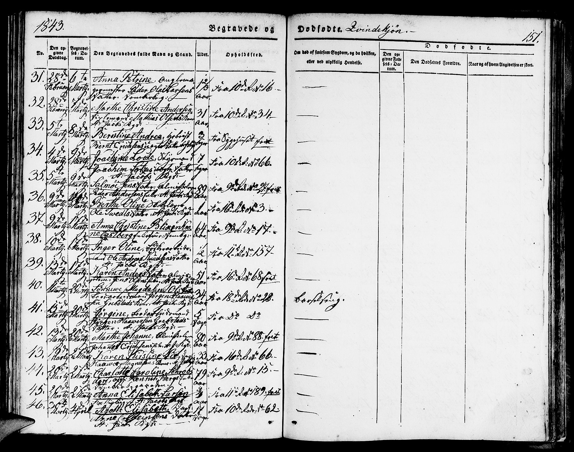 Domkirken sokneprestembete, AV/SAB-A-74801/H/Hab/L0037: Parish register (copy) no. E 1, 1836-1848, p. 151