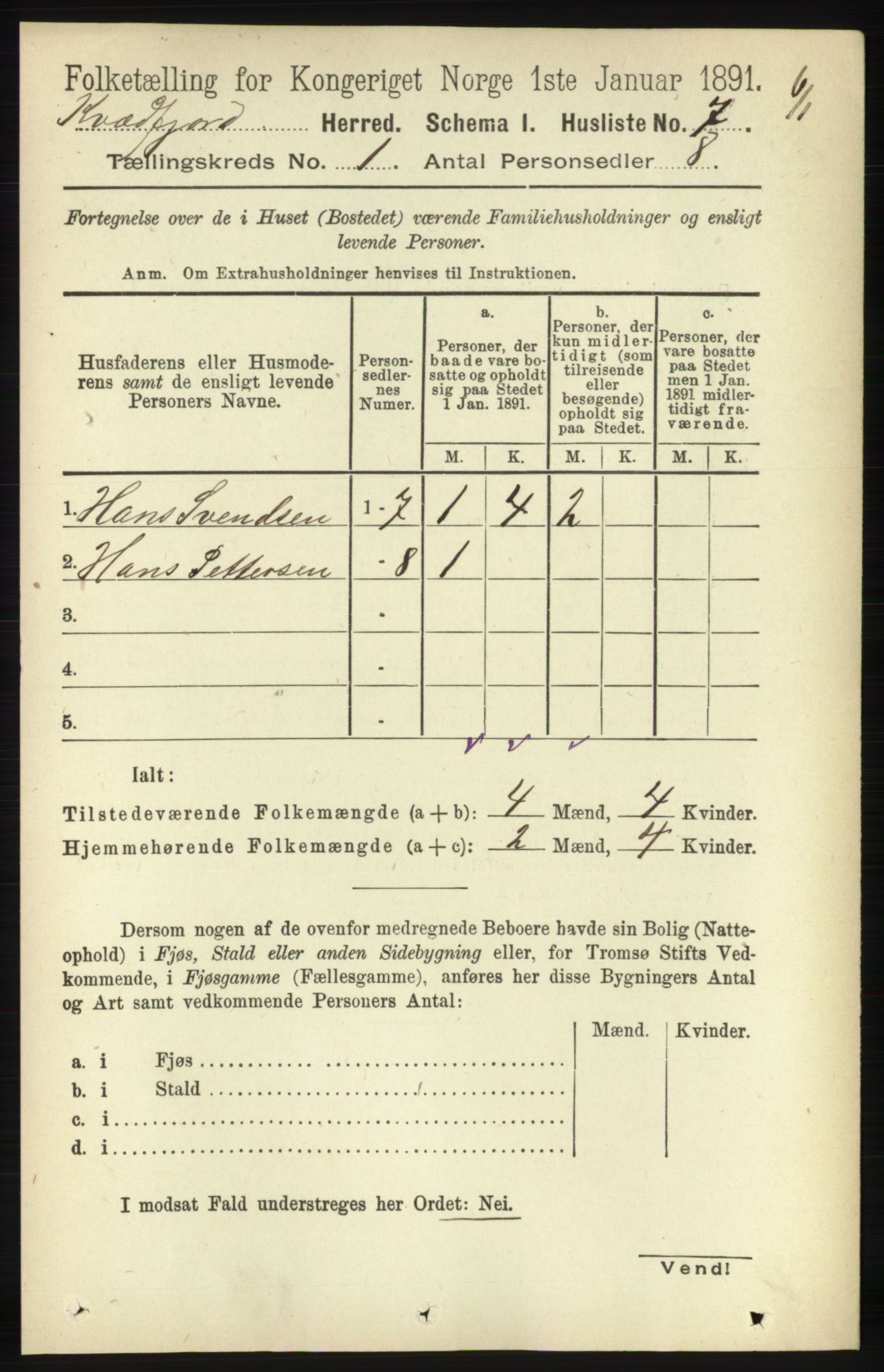 RA, 1891 census for 1911 Kvæfjord, 1891, p. 27