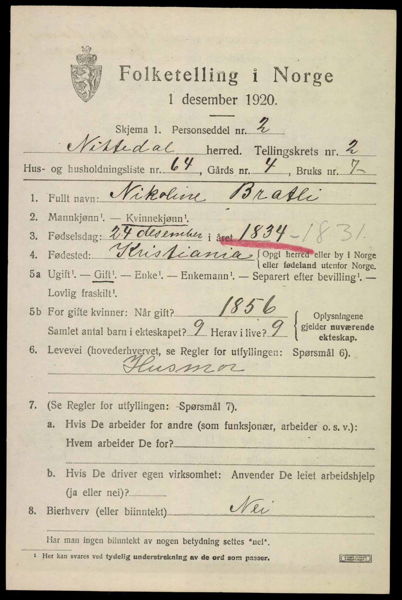 SAO, 1920 census for Nittedal, 1920, p. 2524
