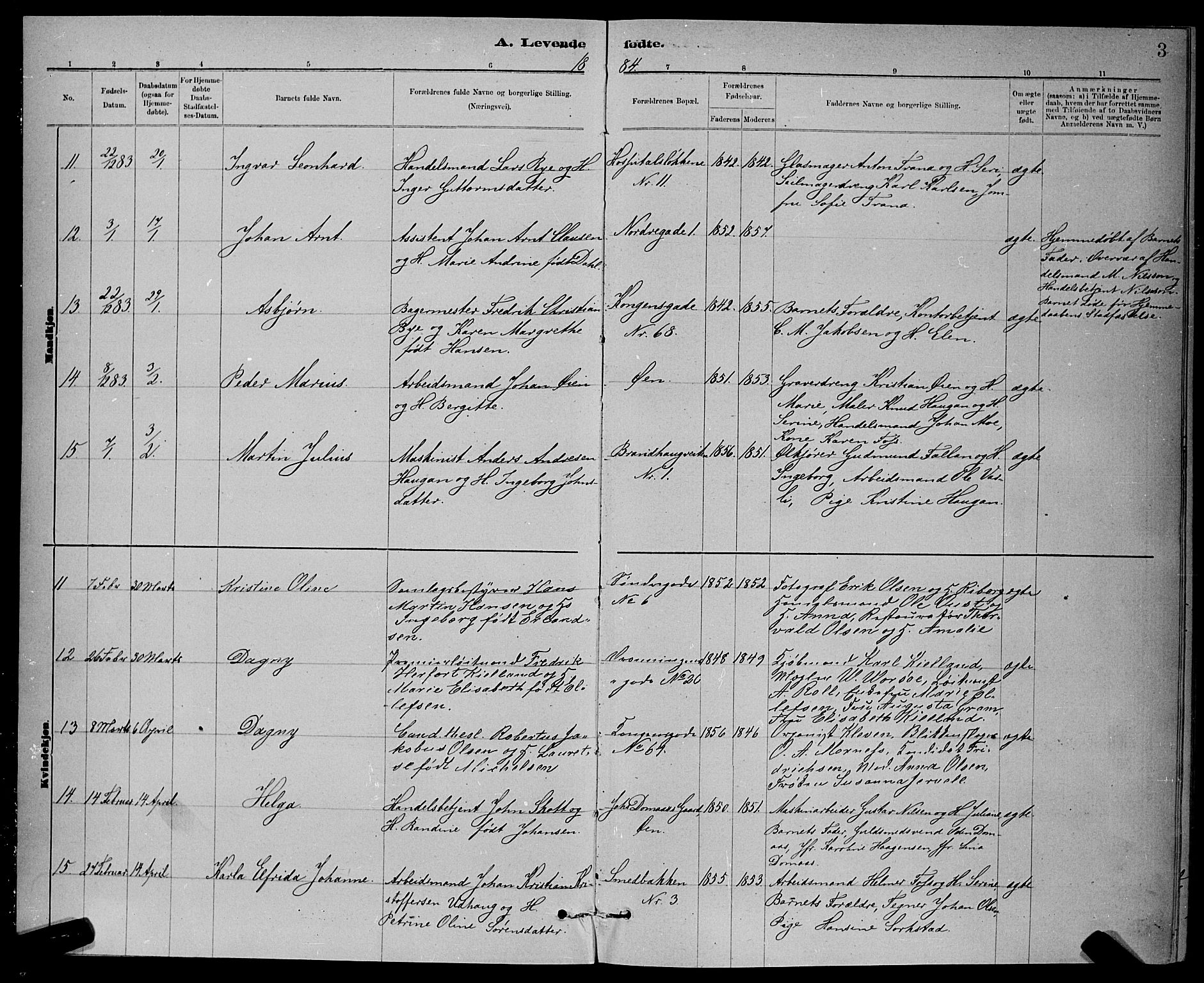 Ministerialprotokoller, klokkerbøker og fødselsregistre - Sør-Trøndelag, AV/SAT-A-1456/601/L0092: Parish register (copy) no. 601C10, 1884-1897, p. 3