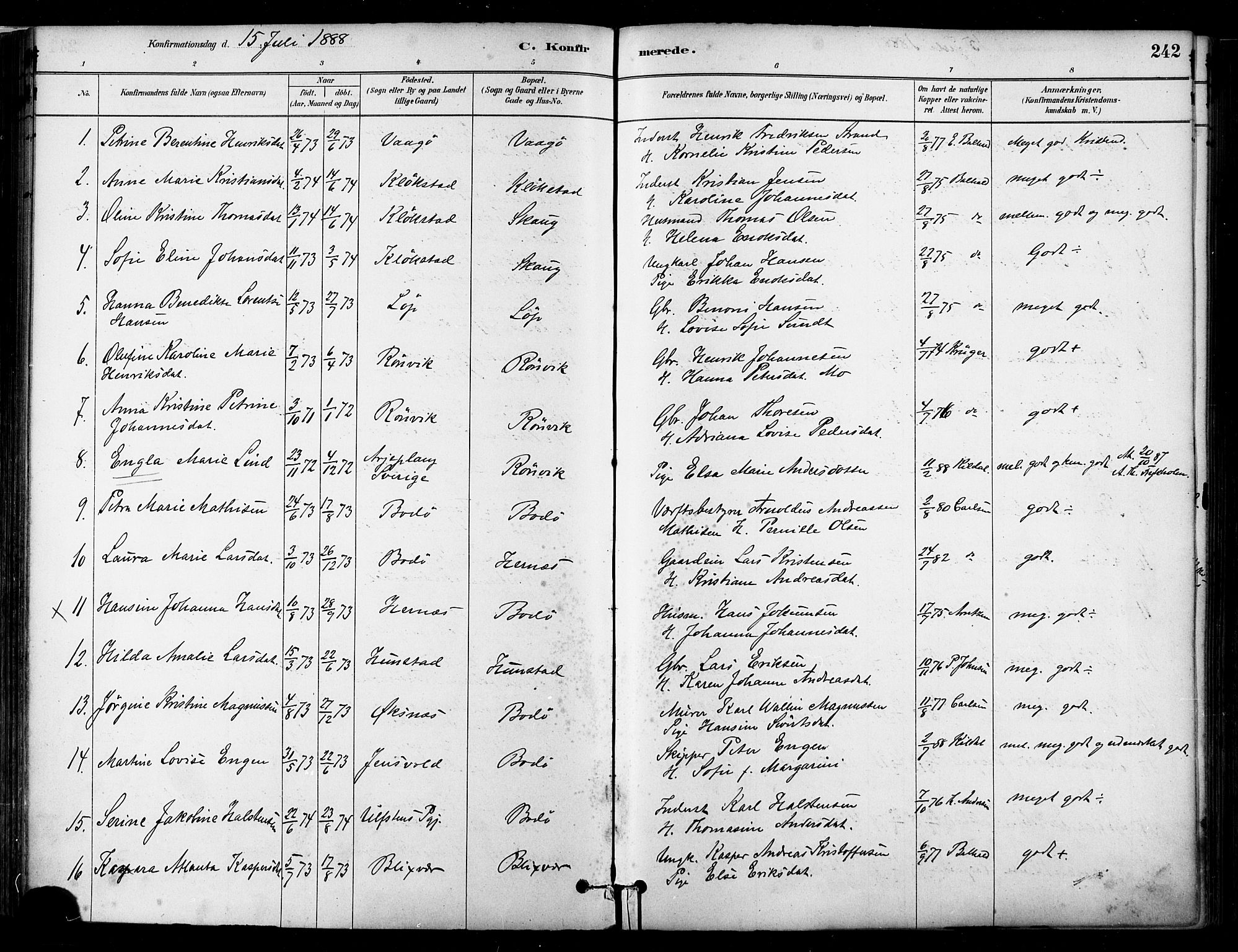 Ministerialprotokoller, klokkerbøker og fødselsregistre - Nordland, AV/SAT-A-1459/802/L0054: Parish register (official) no. 802A01, 1879-1893, p. 242