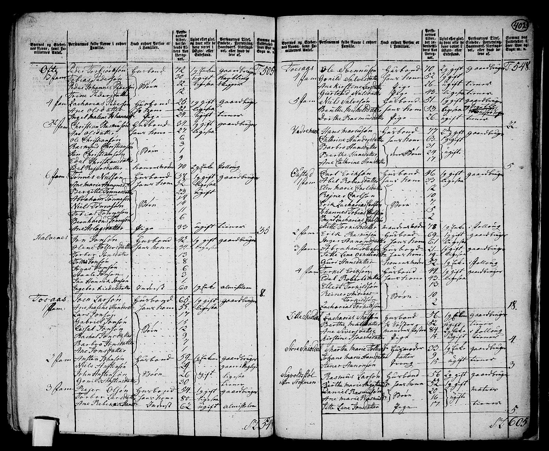 RA, 1801 census for 1041P Vanse, 1801, p. 401b-402a